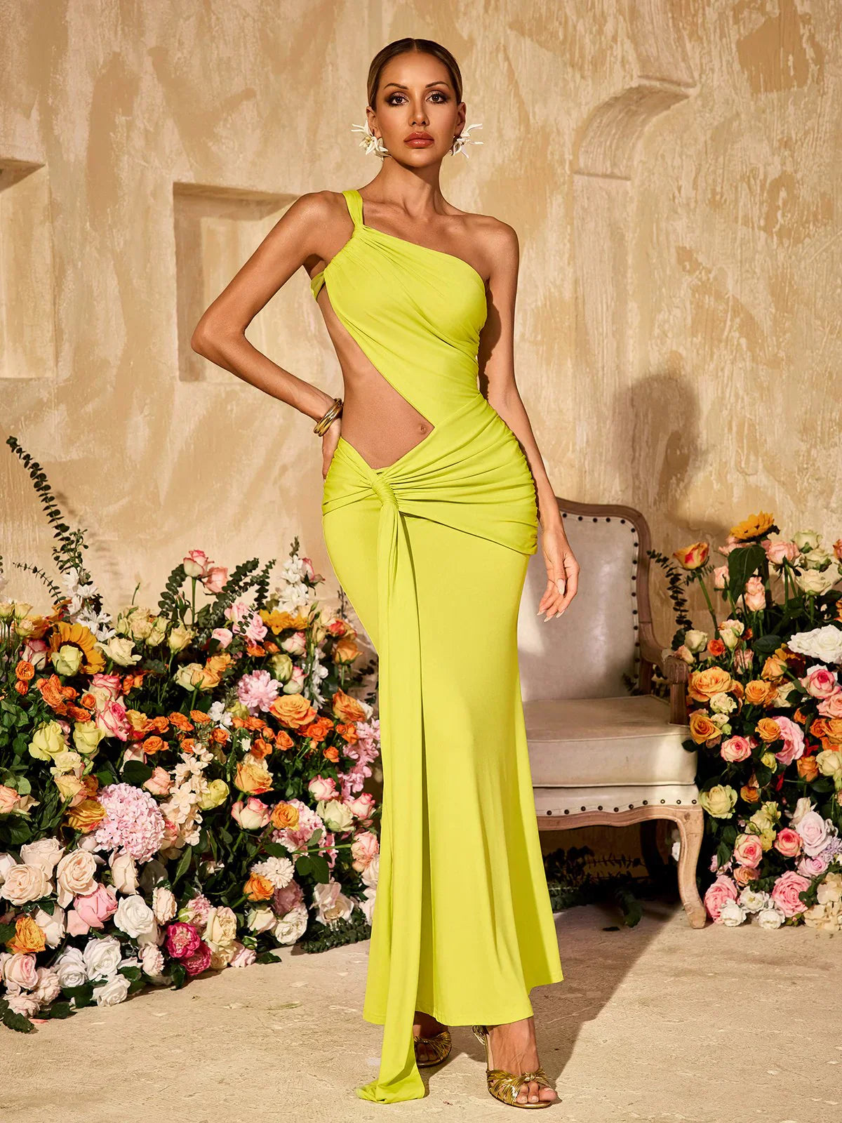 Soleil Lime Kesimli Maxi Elbise