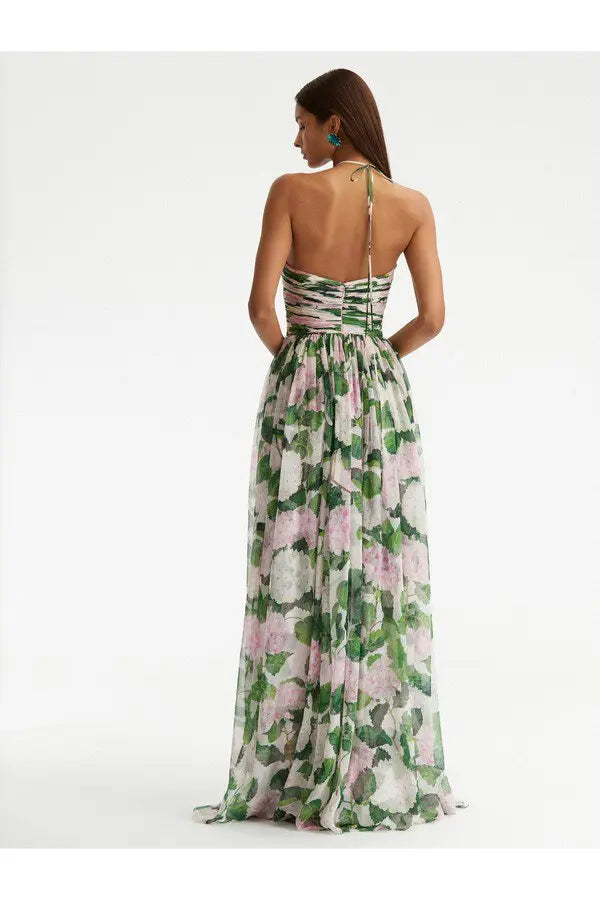 Madelaine Halter Yaka Çiçekli Uzun Elbise