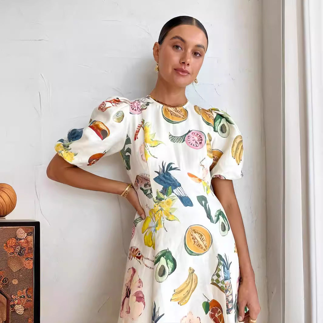 Fashion Graffiti Print Slim Fit Versatile Maxi Dress