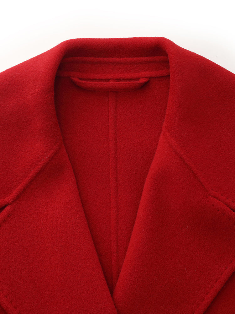 Cashmere Wool Double-Sided Red Women's Coat 