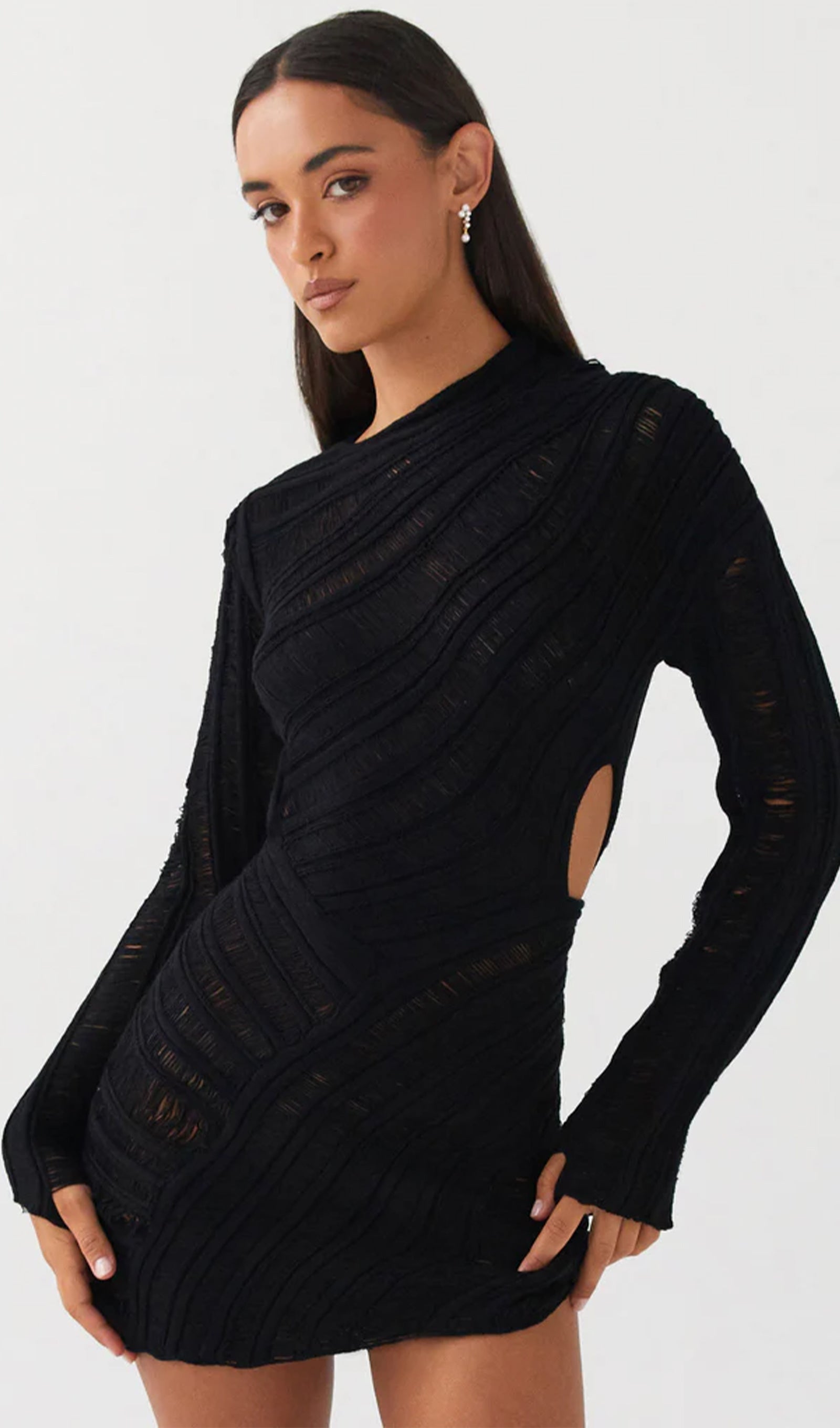 Hollow Out Mini Elbise - Siyah