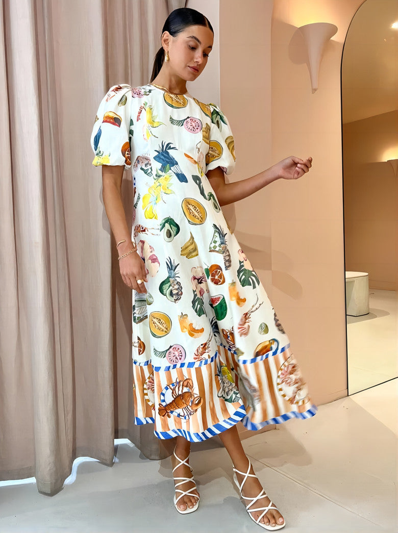 Fashion Graffiti Print Slim Fit Versatile Maxi Dress