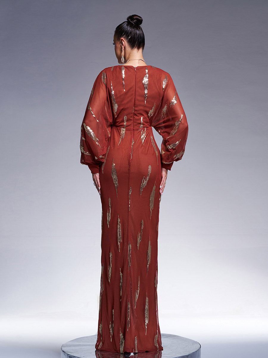 Rhiannon Elegantes Maxikleid mit Laternenärmeln