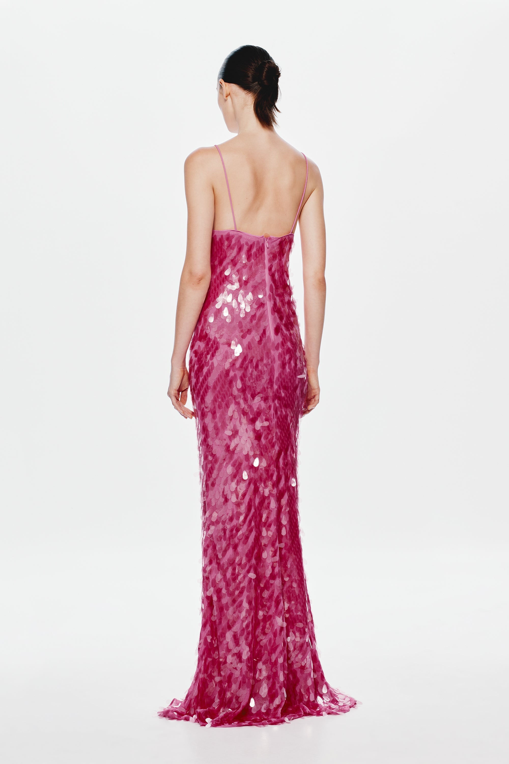 Safir Payetli Maxi Elbise-Pembe
