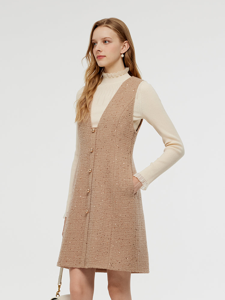 Zweiteiliges Set aus Minikleid und Stricktop aus Alpaka- und Woll-Tweed 