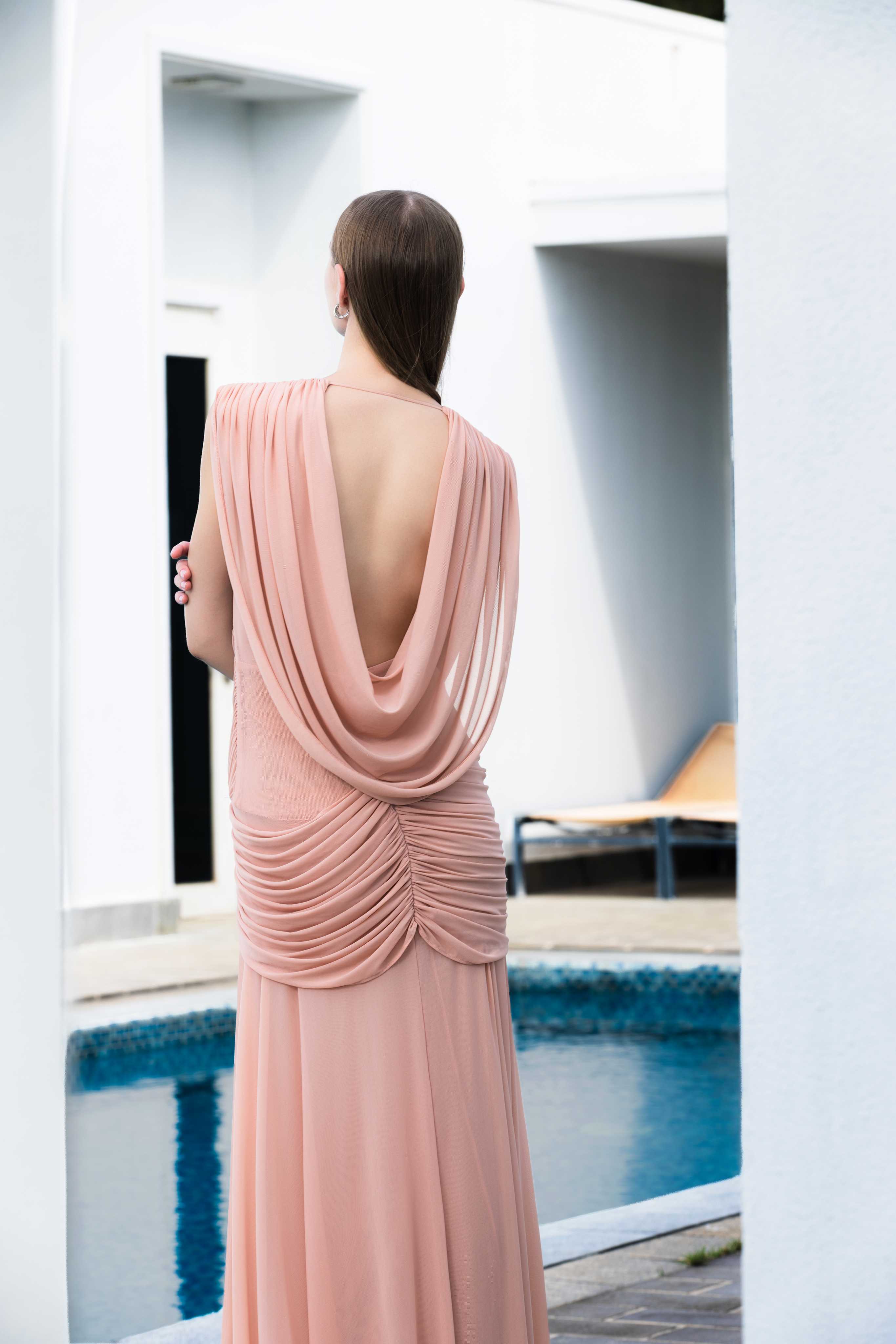 Fleur Maxi Elbise-Pastel Şeftali