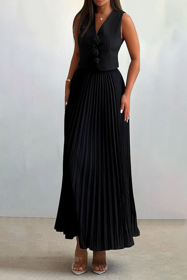 Madeline Rosette Pleated Maxi Skirt Set