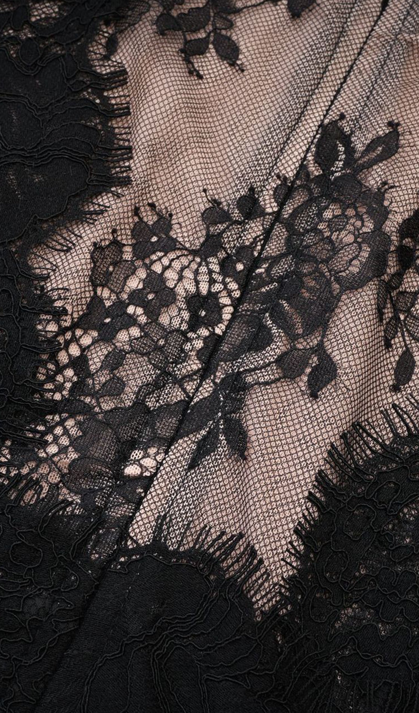 Long Sleeve Lace Fitted and Flare Midi Dress Black