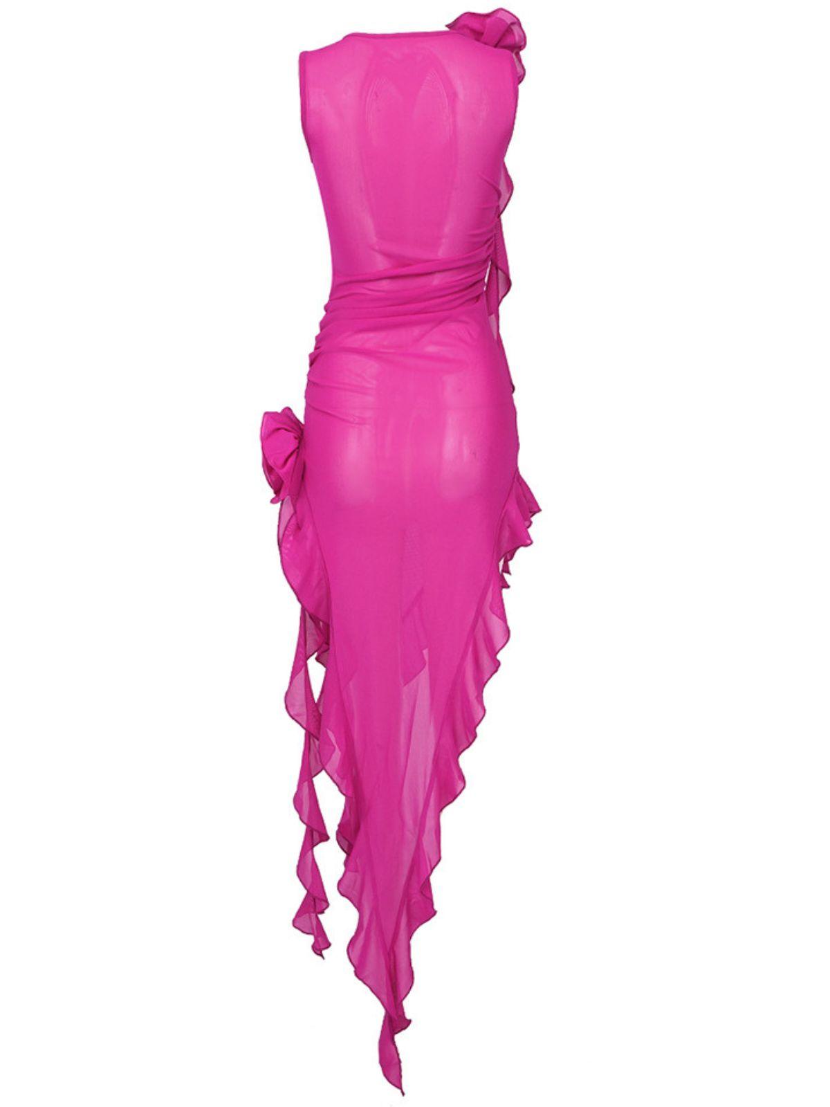 Norine Pembe Çiçekli Midi Elbise