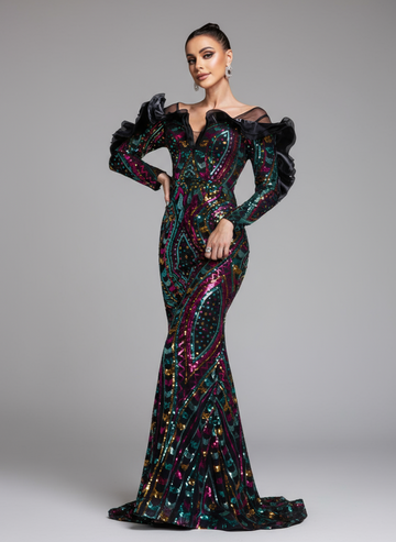 Giada Rüschen-Meerjungfrauen-Maxikleid