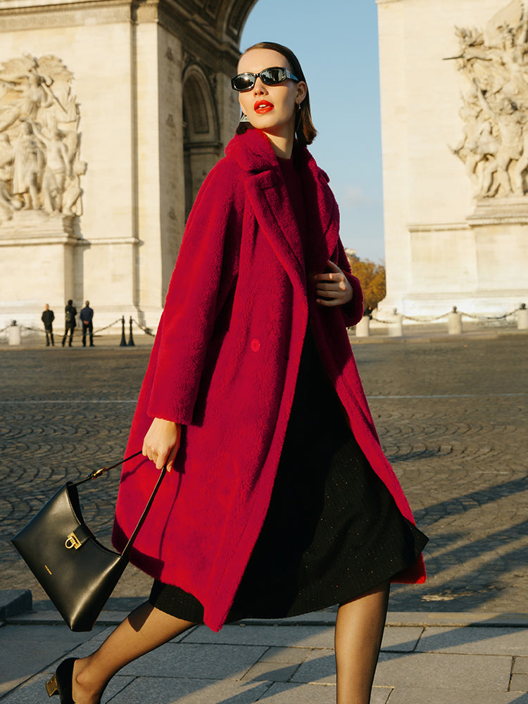 Teddy Lambswool Collar Oversized Coat 