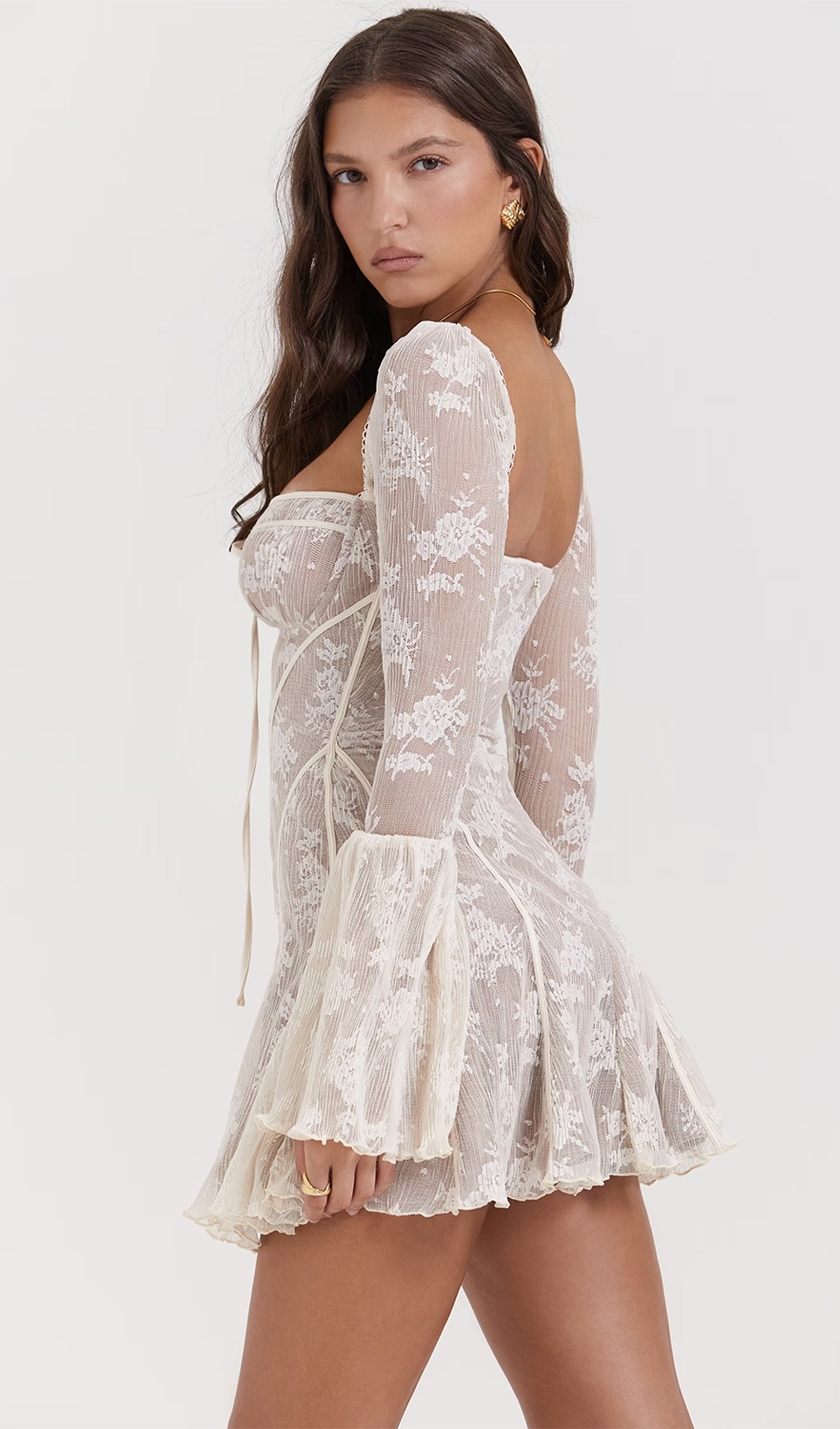 Kavita Ivory Lace Mini Dress 