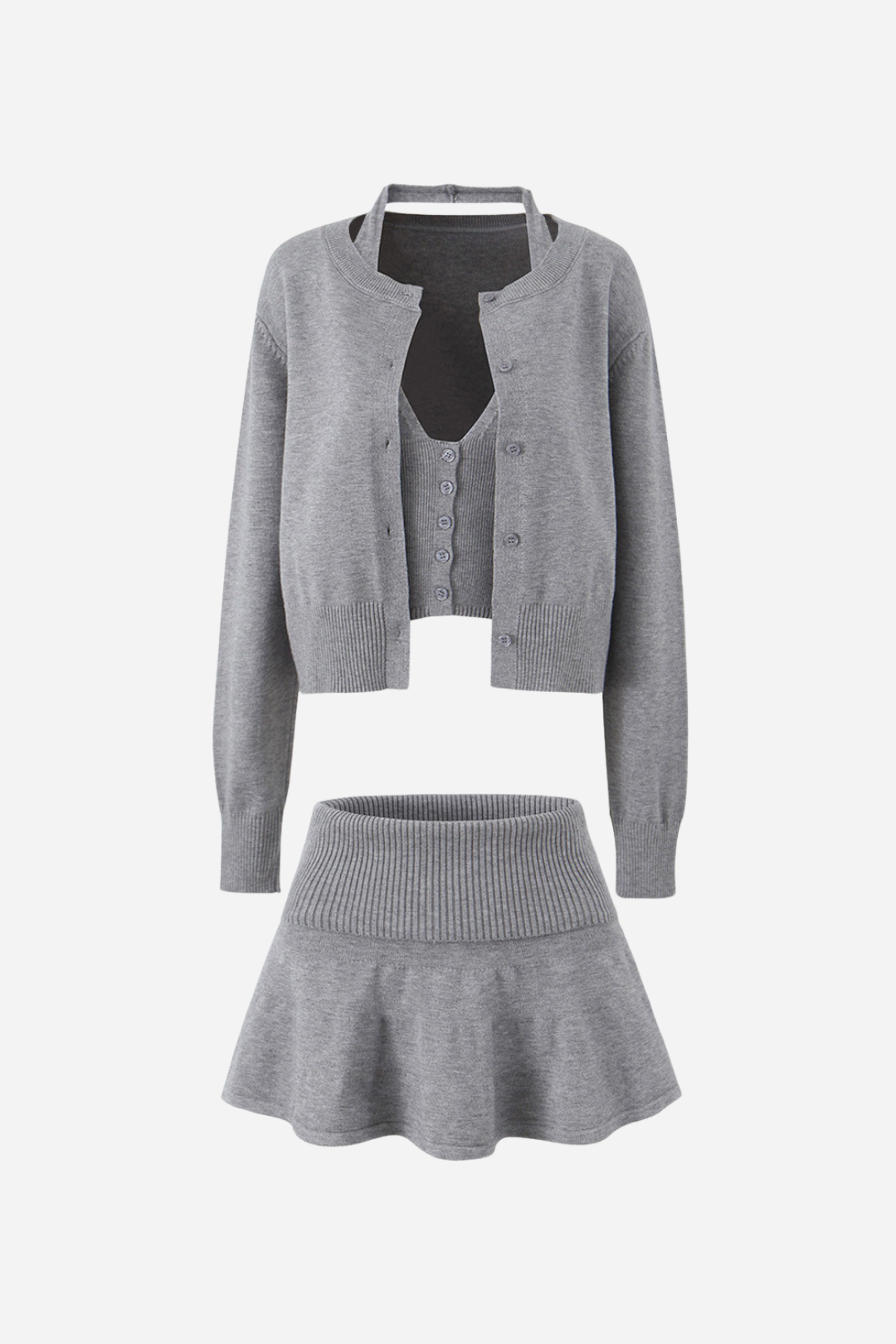Dreiteiliges Strickset mit Krawattenweste