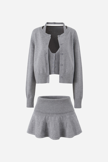 Dreiteiliges Strickset mit Krawattenweste