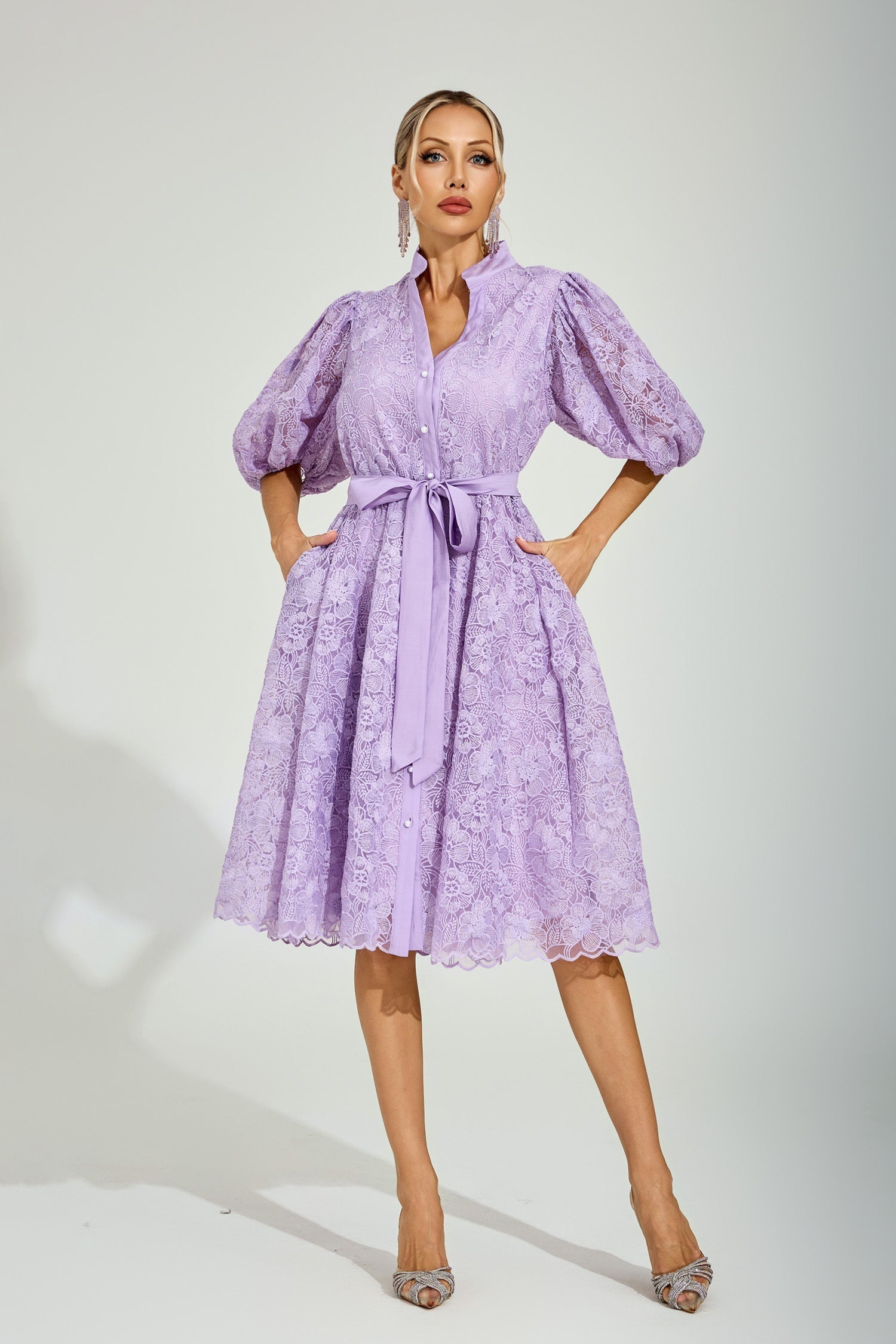Lilac Blossom Lace Midi Dress