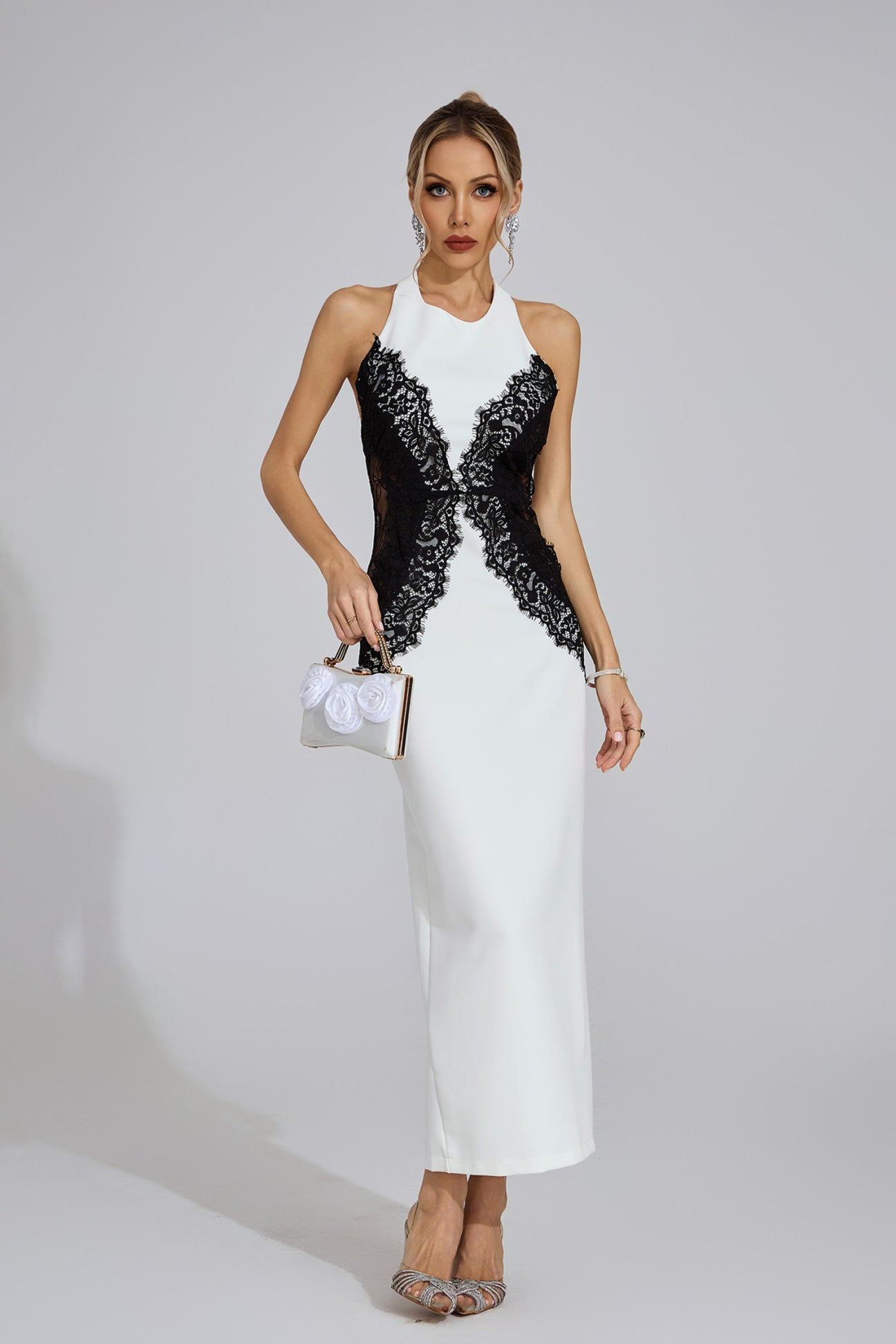 Bianca Dantel Panelli Halter Midi Elbise