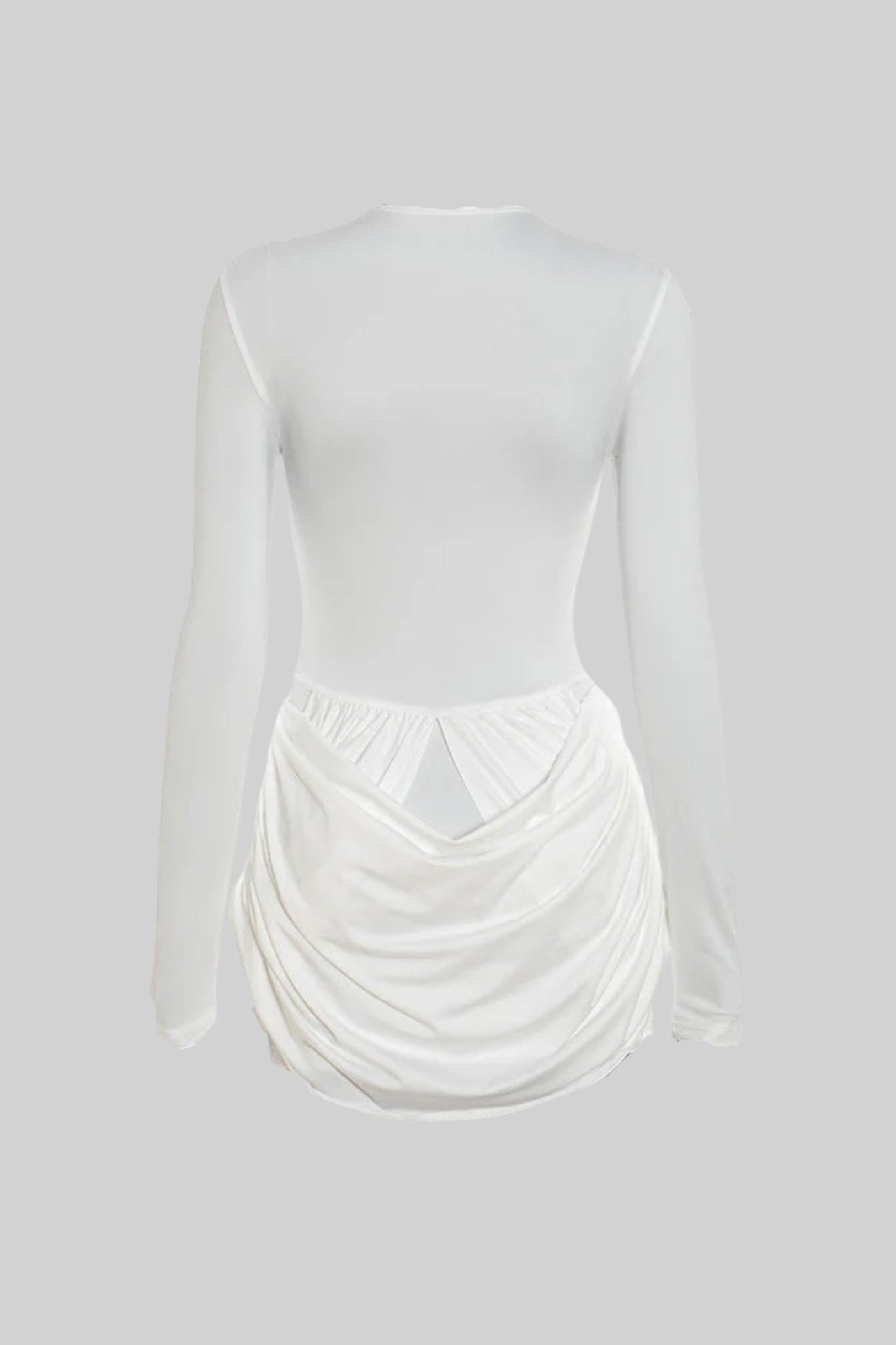 Dökümlü, Kesik Detaylı, Heykelsi Düğmeli Mini Elbise – Beyaz