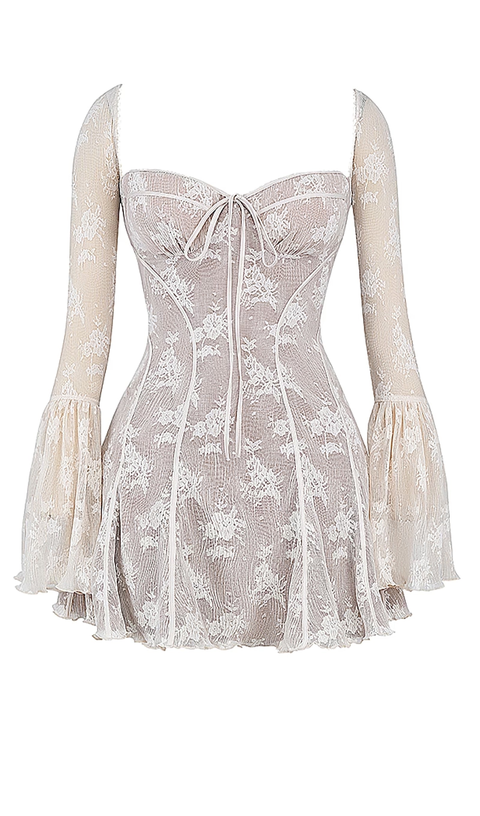 Trendiges elfenbeinfarbenes Spitzenminikleid von Kavita