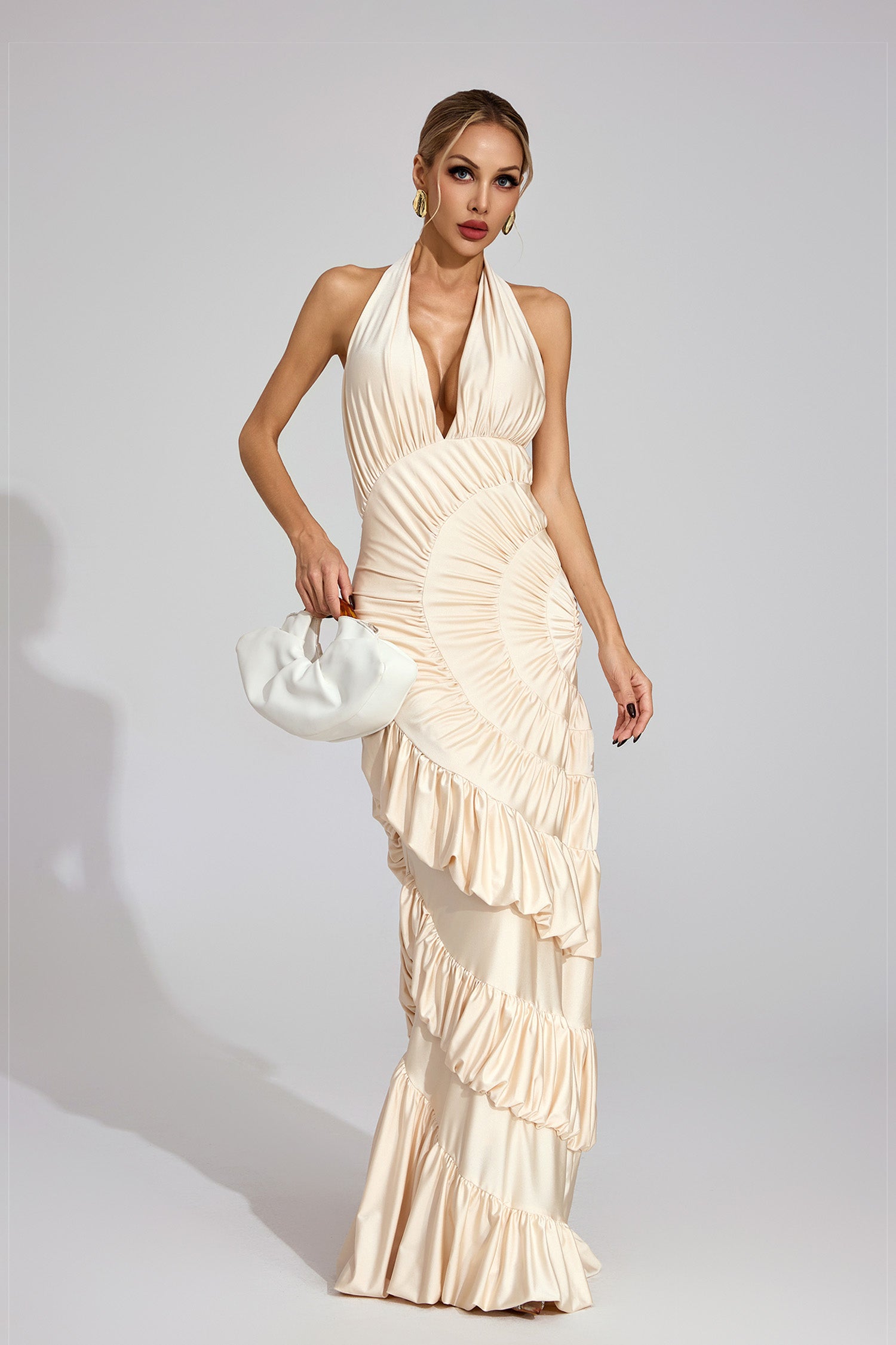Auréa Fırfırlı Halter Maxi Elbise