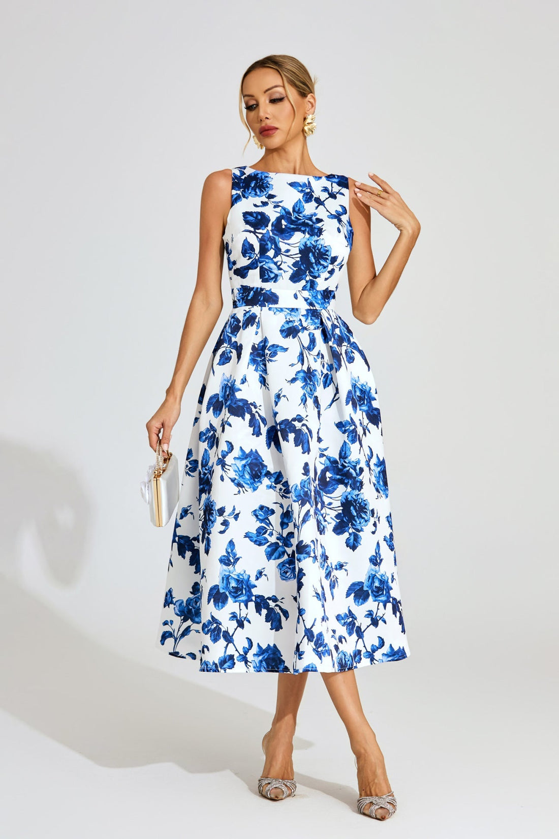 Azurblaues A-Linien-Midikleid