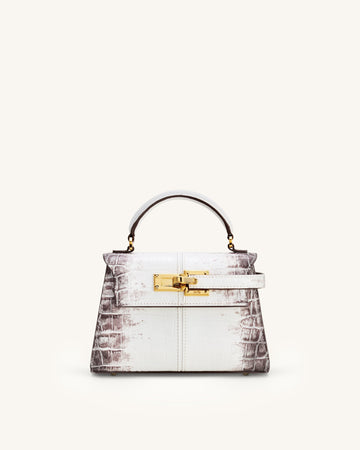Elise Top Handle Bag – White Croc