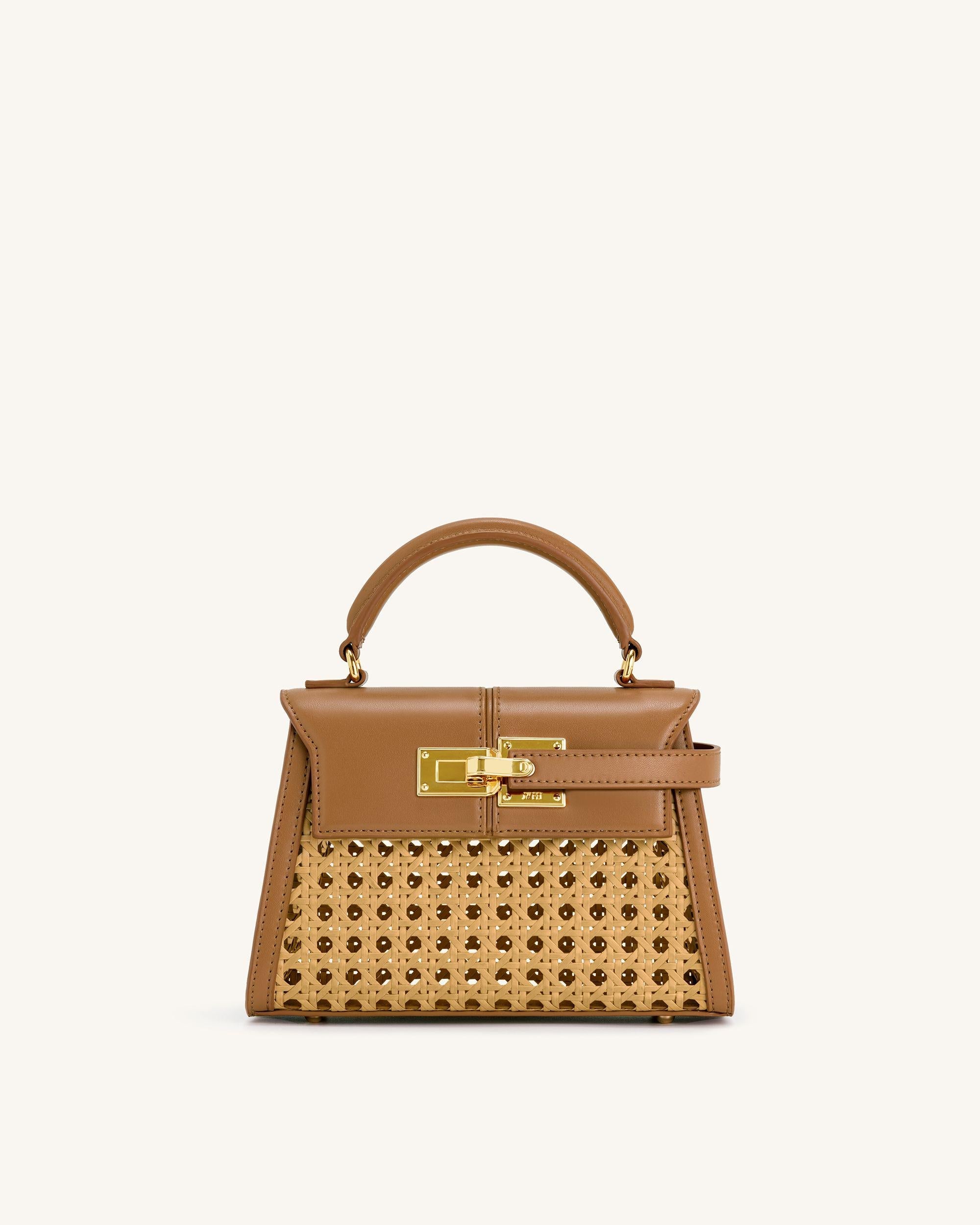 Elise Faux Bamboo Woven Top Handle Bag – Brown