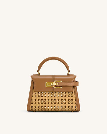 Elise Faux Bamboo Woven Top Handle Bag – Brown