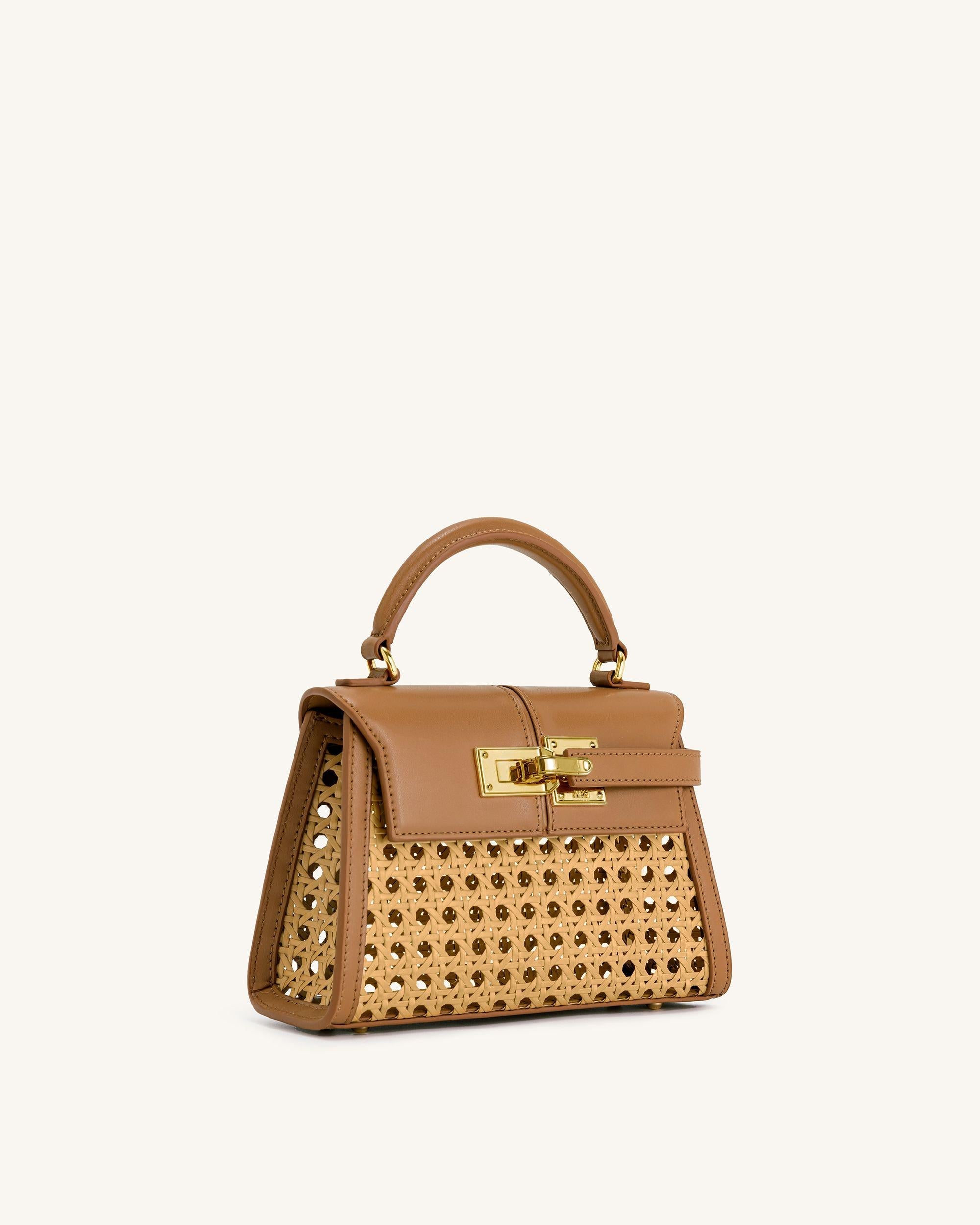 Elise Faux Bamboo Woven Top Handle Bag – Brown