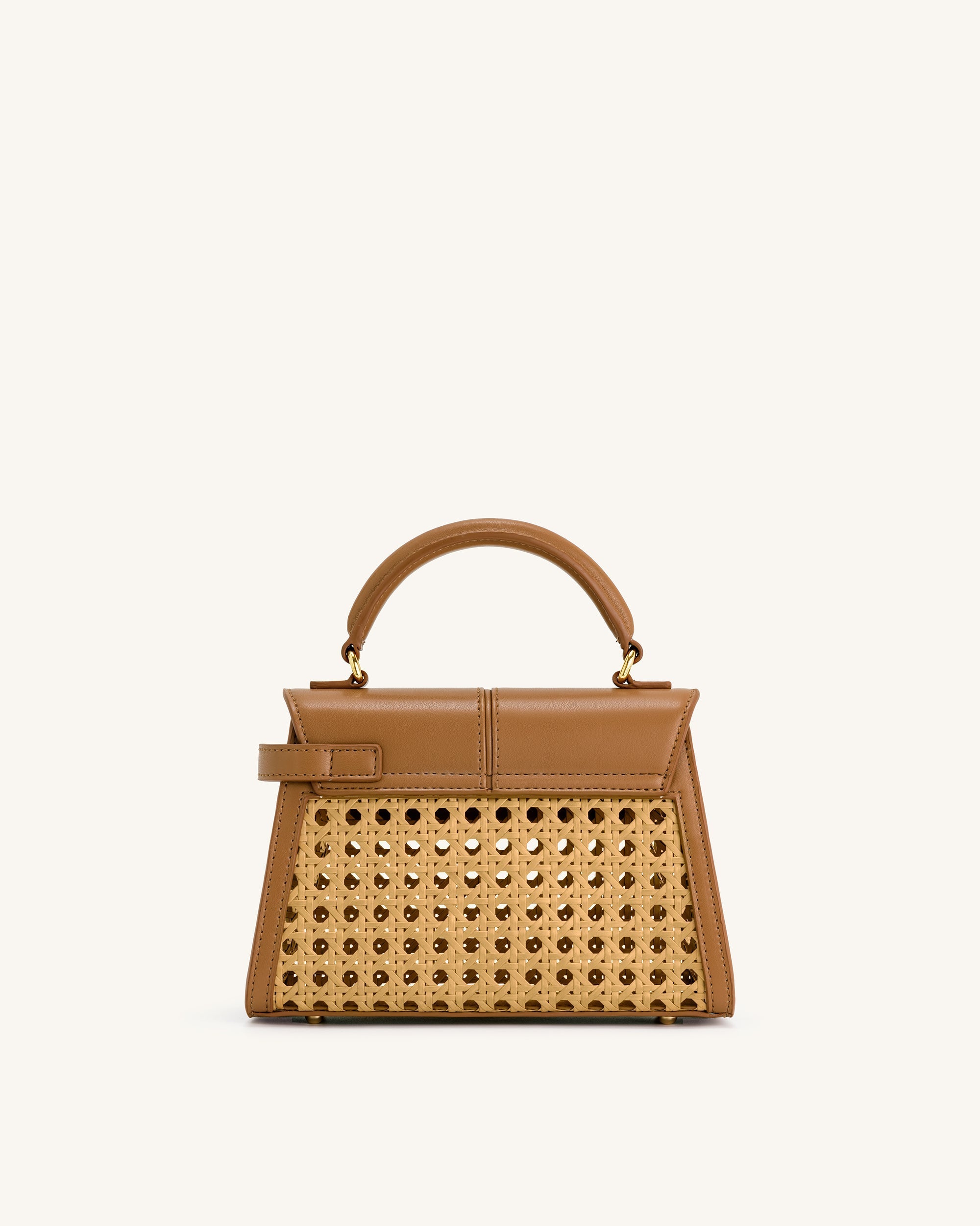Elise Faux Bamboo Woven Top Handle Bag – Brown