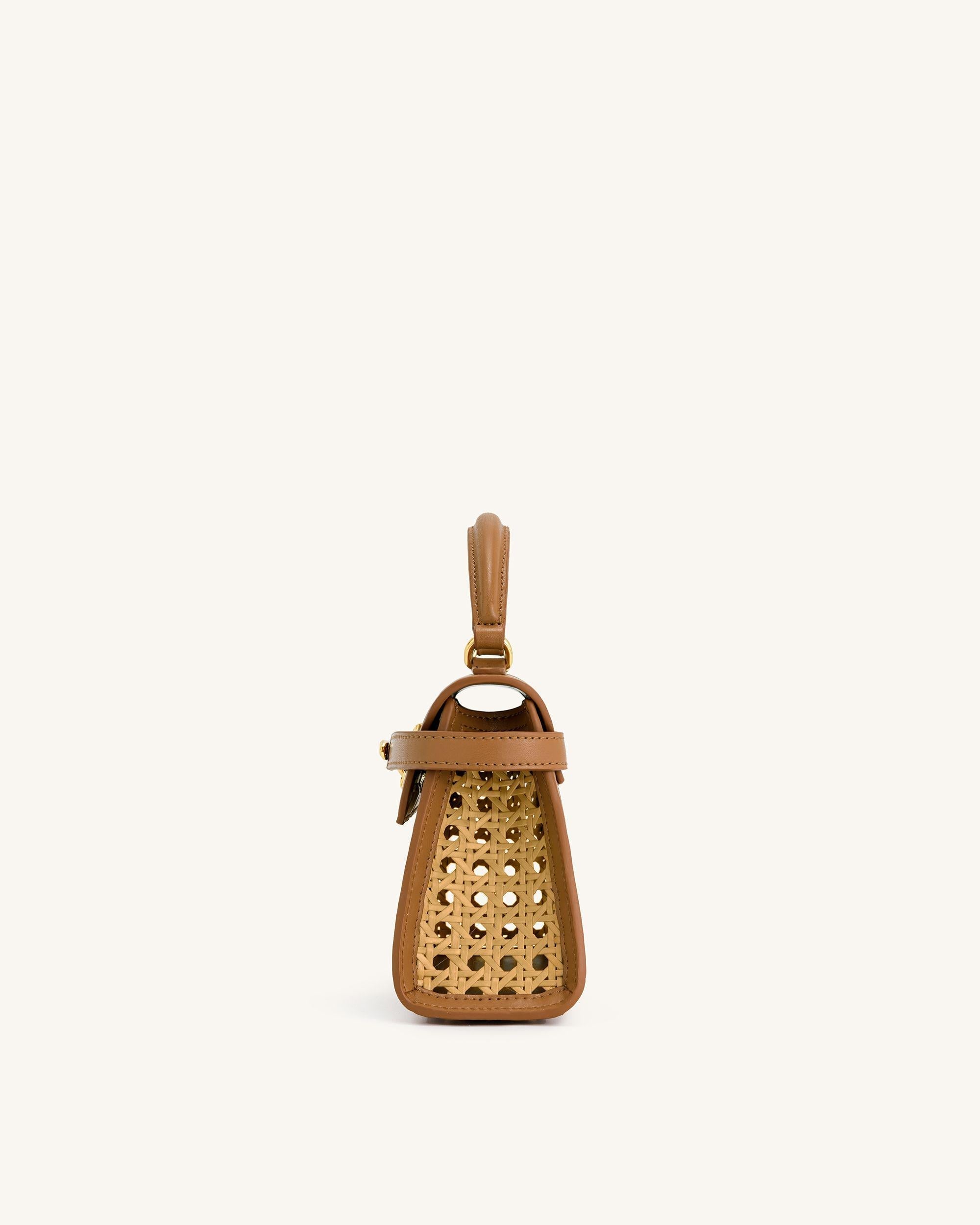 Elise Faux Bamboo Woven Top Handle Bag – Brown