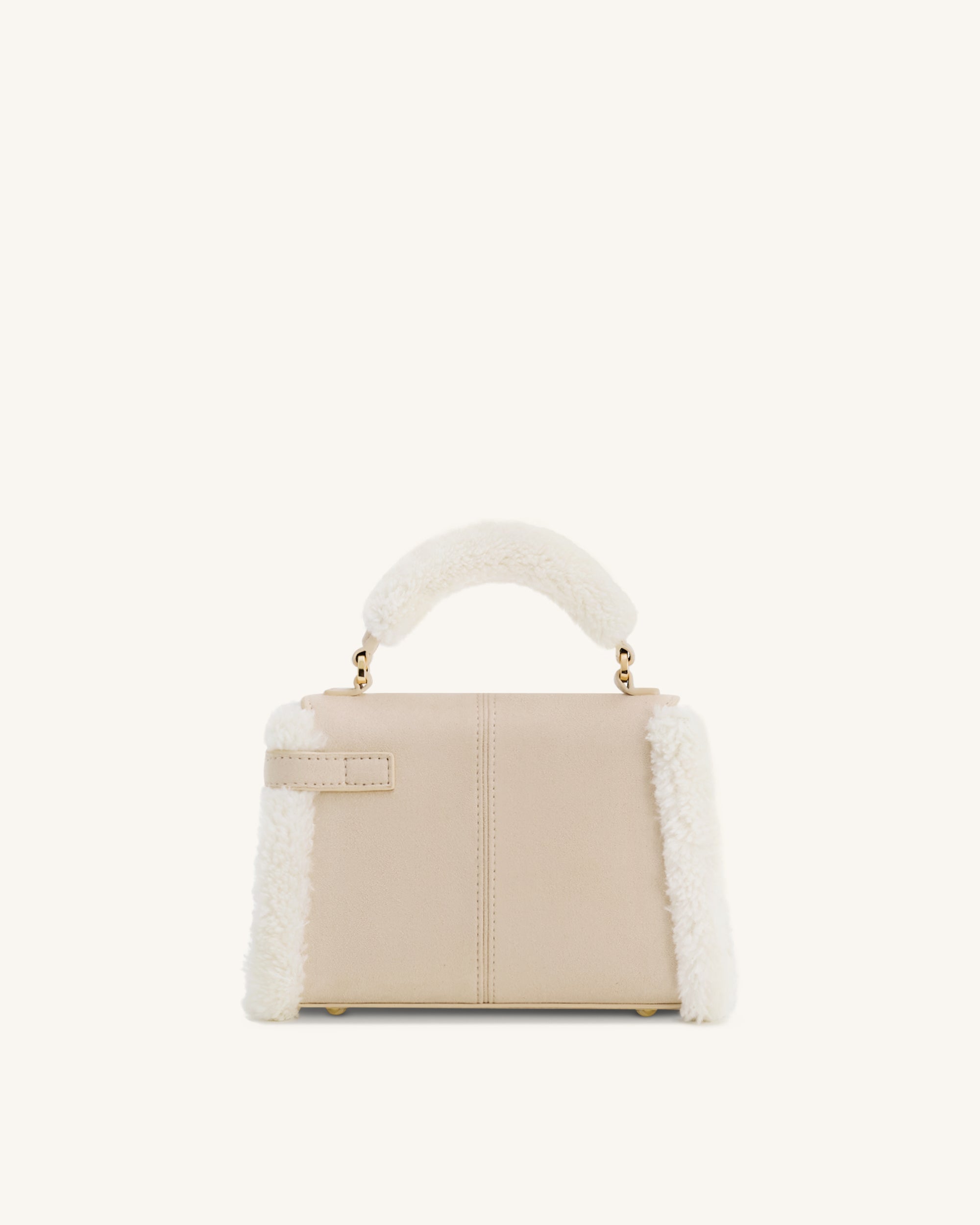 Elise Henkeltasche aus Kunstwildleder mit Shearling-Details – Taupe