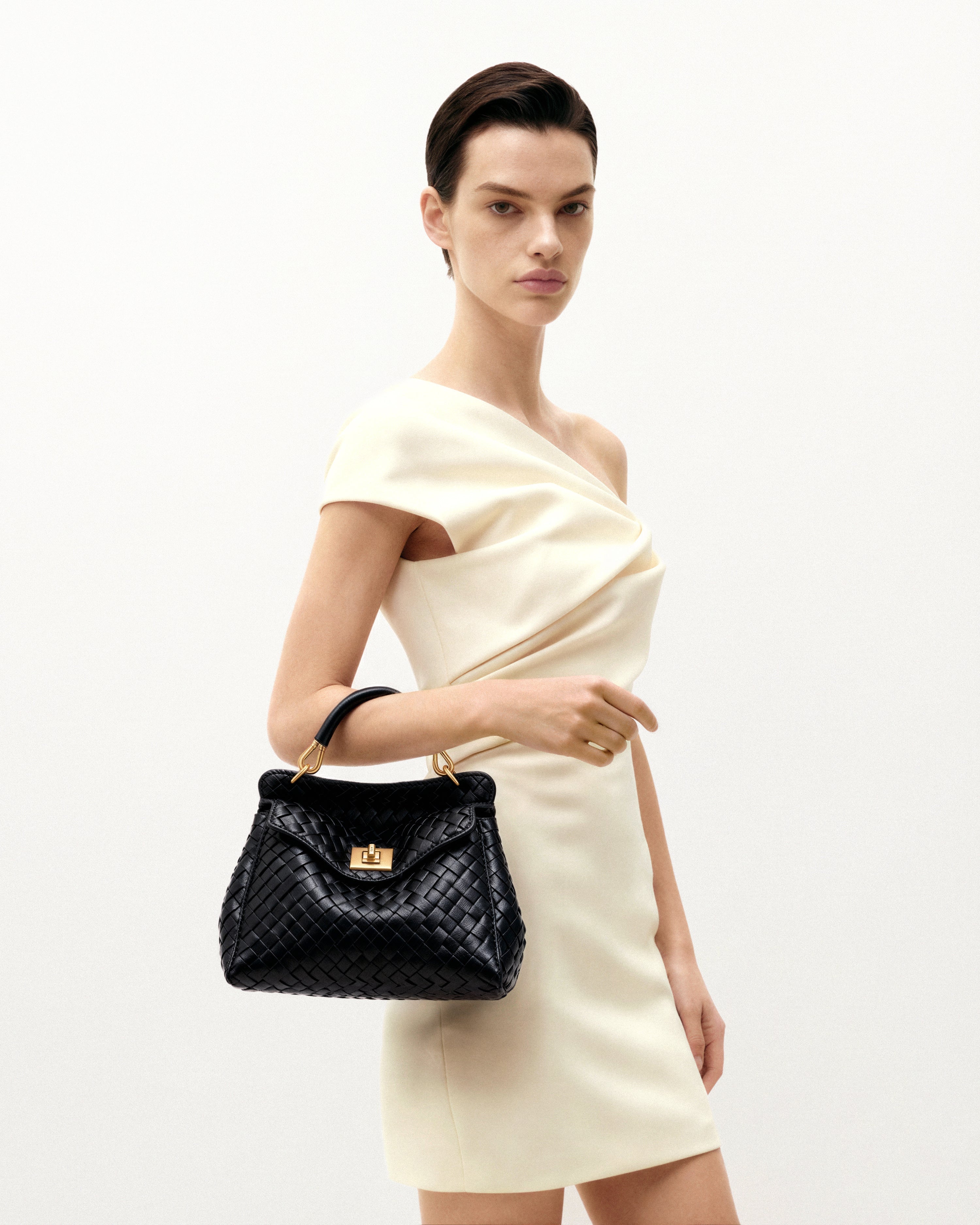 Lucia Classic Woven Top Handle Çanta – Siyah