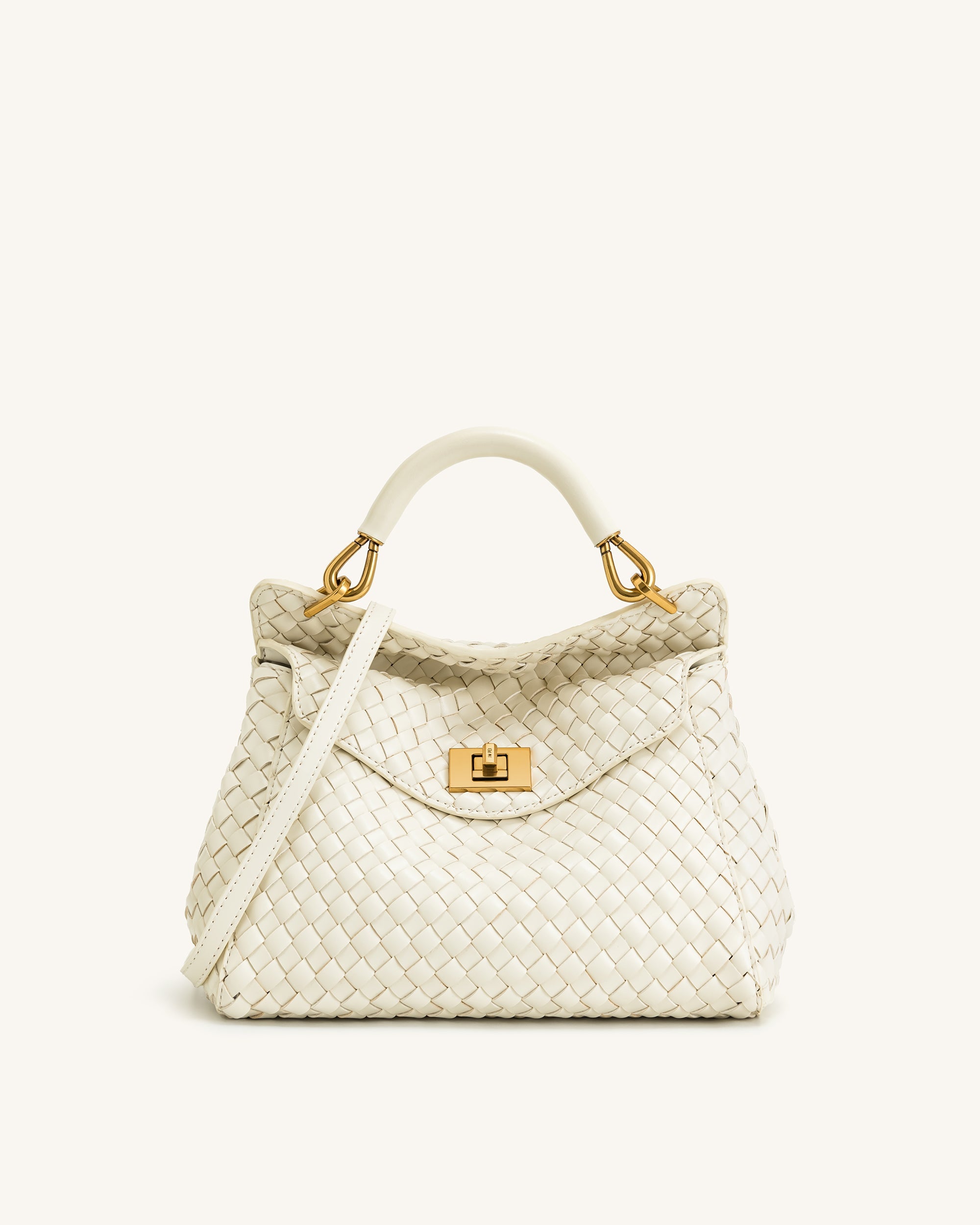 Lucia Classic Woven Top Handle Çanta – Beyaz