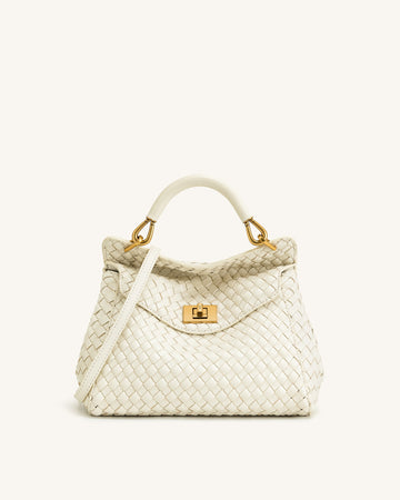 Lucia Classic Woven Top Handle Çanta – Beyaz