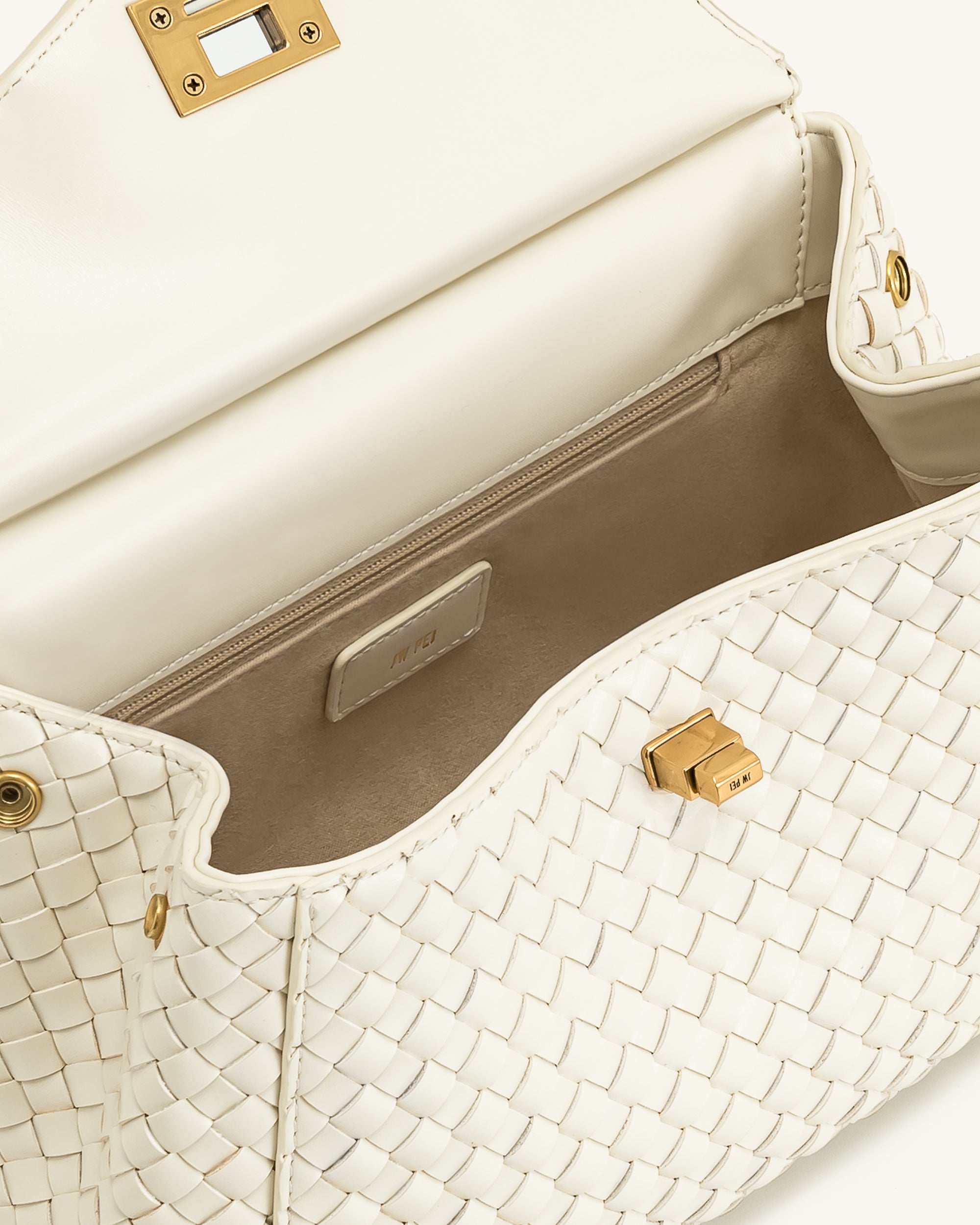 Lucia Classic Woven Top Handle Çanta – Beyaz