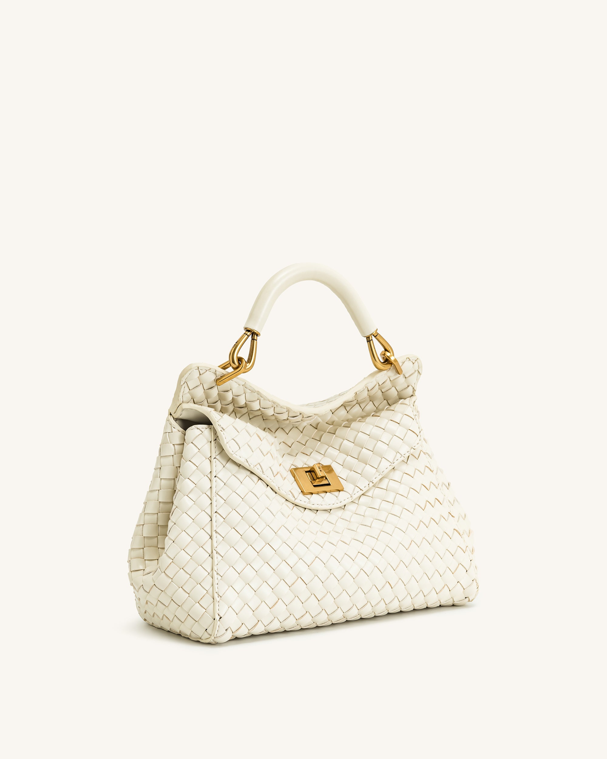 Lucia Classic Woven Top Handle Çanta – Beyaz
