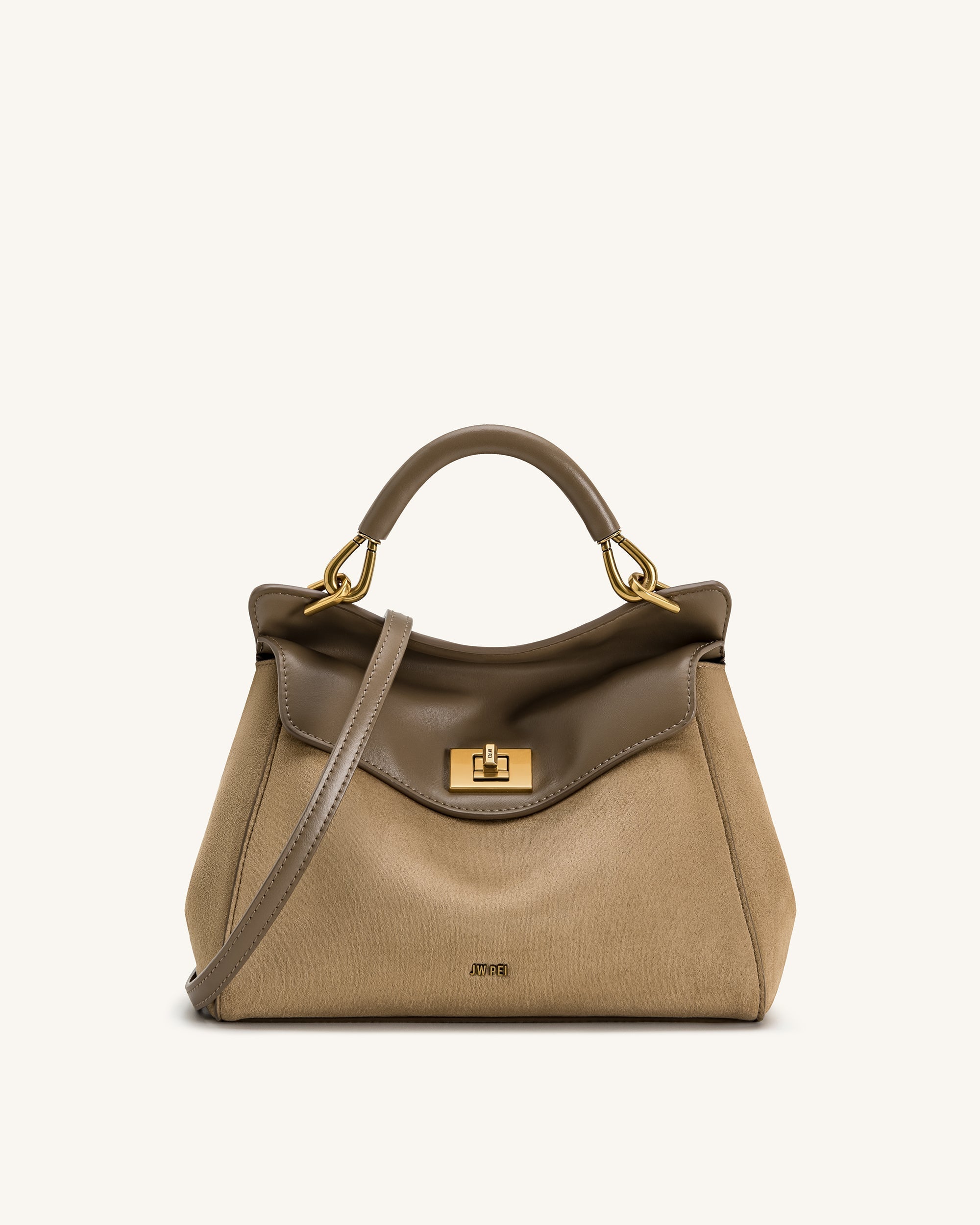 Lucia Classic Faux Suede Top Handle Bag – Taupe