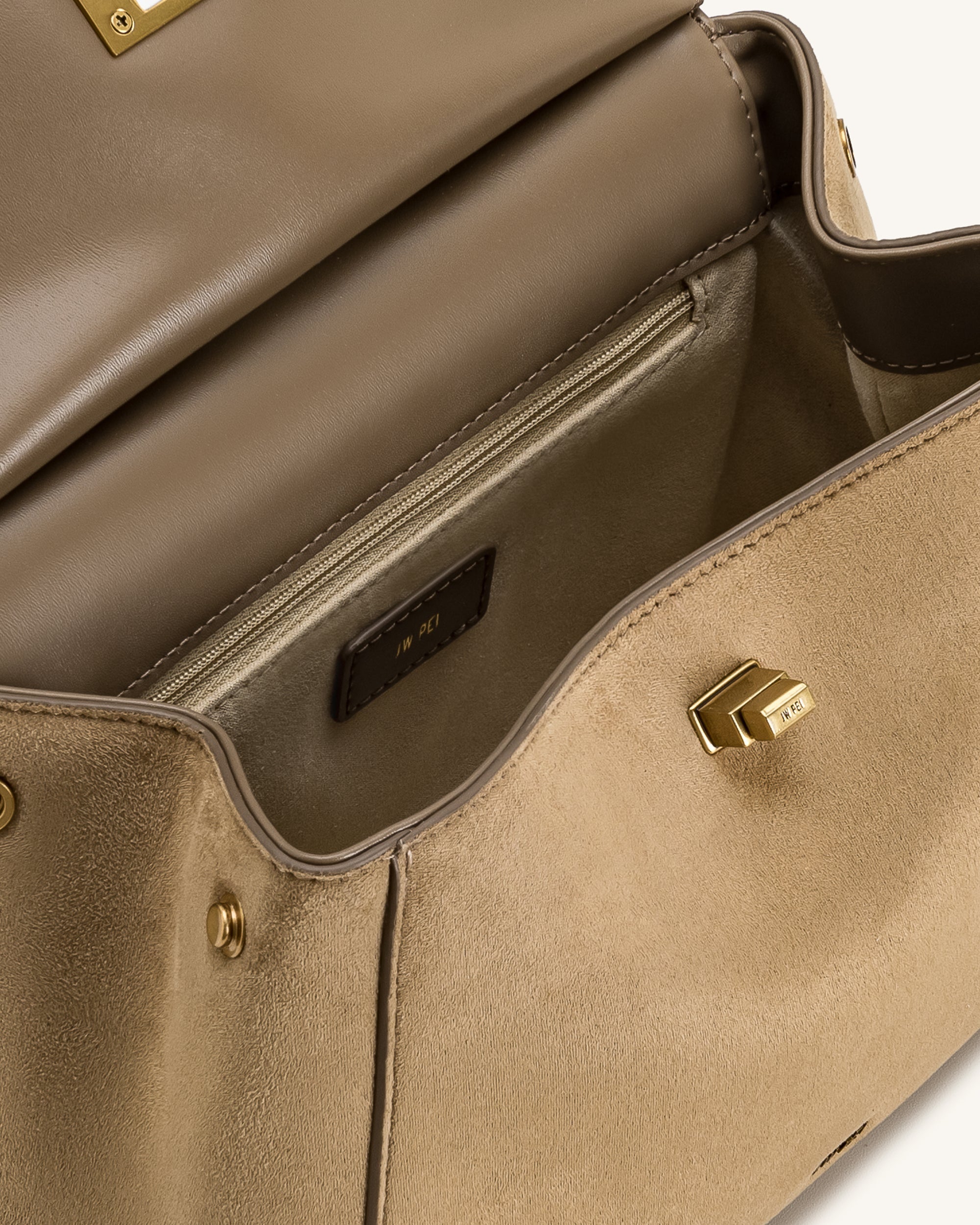 Lucia Classic Faux Suede Top Handle Bag – Taupe