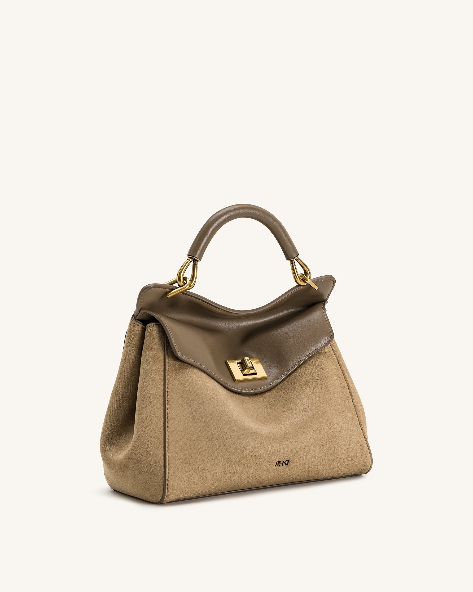 Lucia Classic Faux Suede Top Handle Bag – Taupe