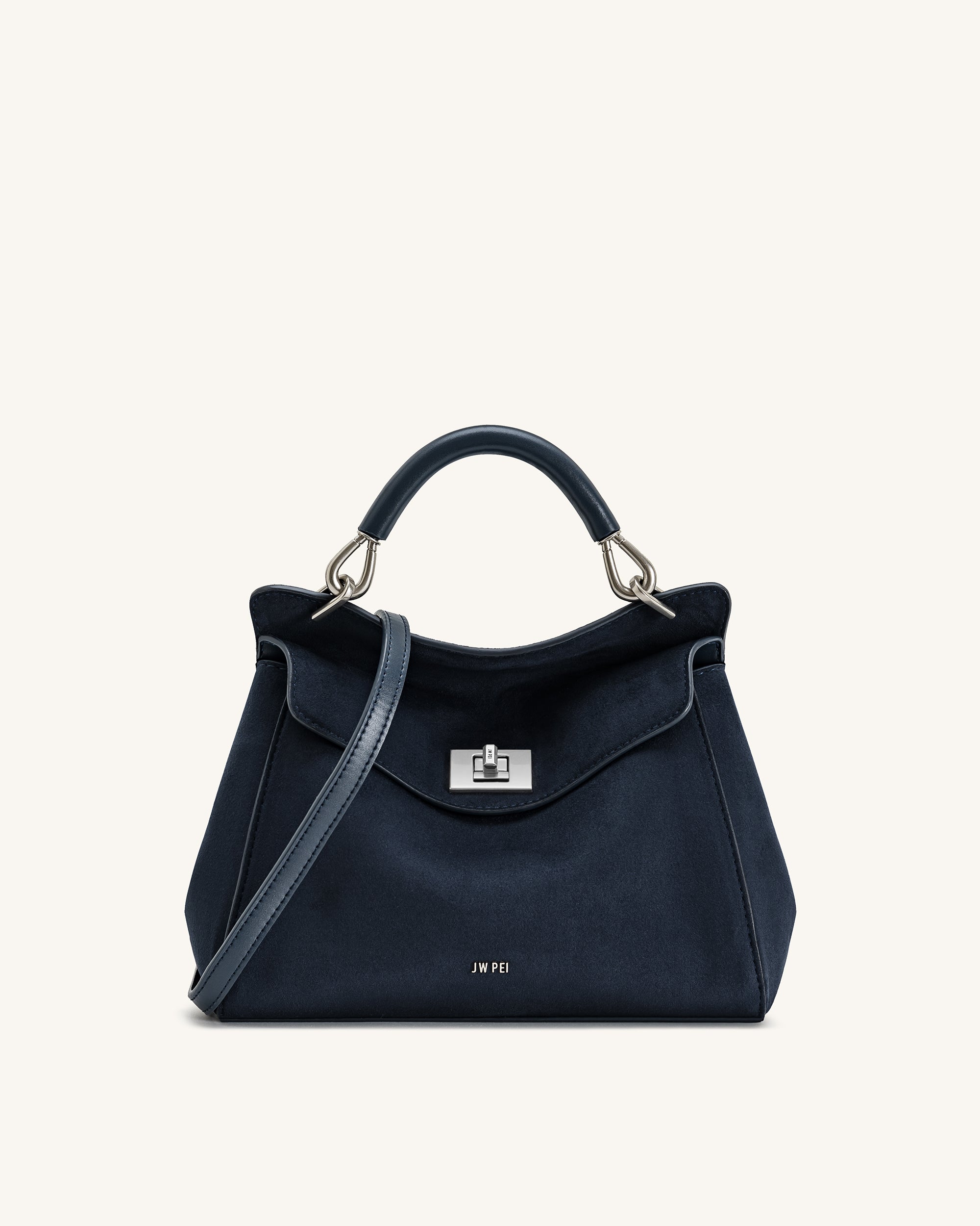 Lucia Classic Henkeltasche aus Wildlederimitat – Marineblau