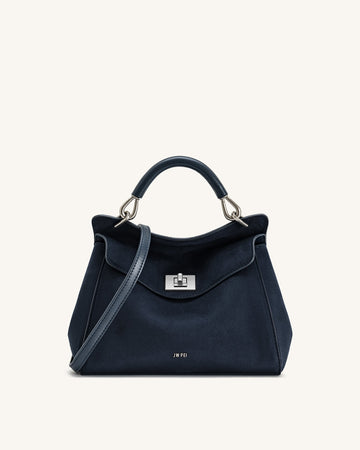 Lucia Classic Henkeltasche aus Wildlederimitat – Marineblau