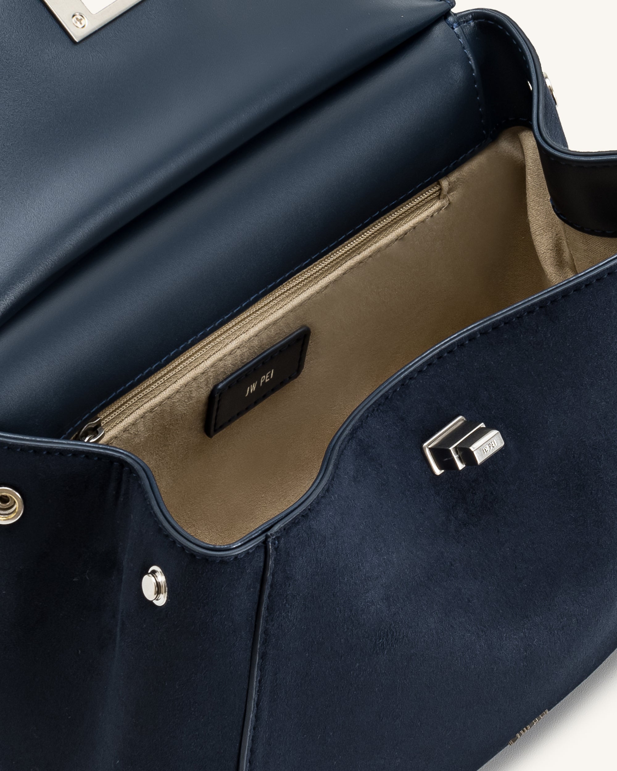Lucia Classic Henkeltasche aus Wildlederimitat – Marineblau