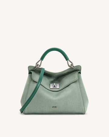 Lucia Classic Faux Suede Top Handle Çanta – Matcha Yeşili
