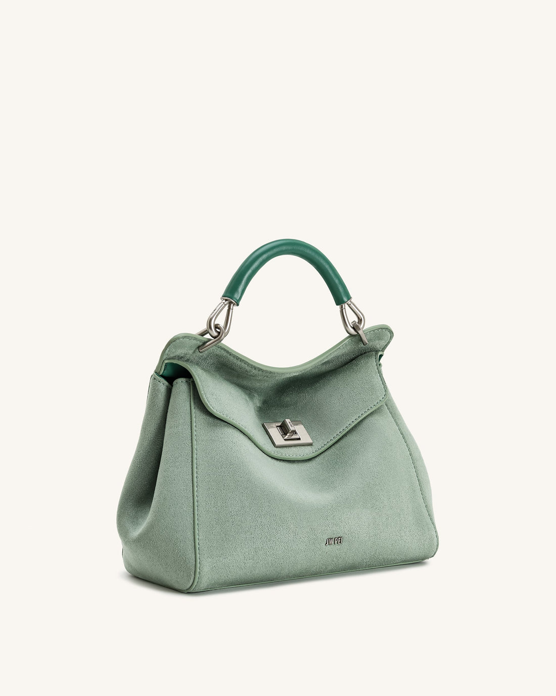 Lucia Classic Henkeltasche aus Wildlederimitat – Matcha-Grün