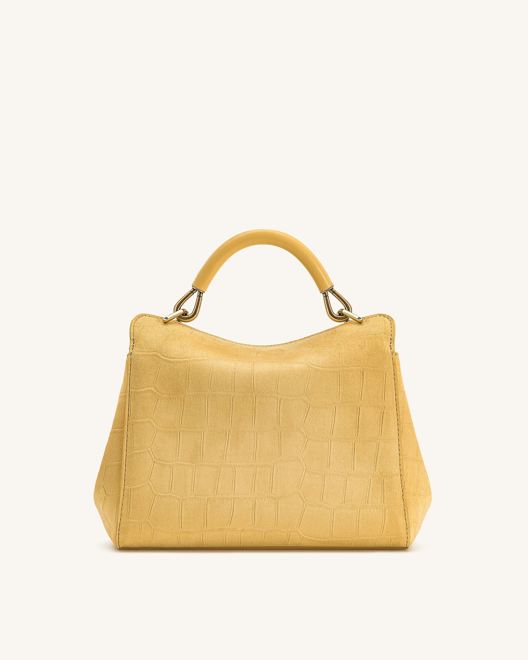 Lucia Classic Croc-Embossed Faux Suede Top Handle Bag – Yellow