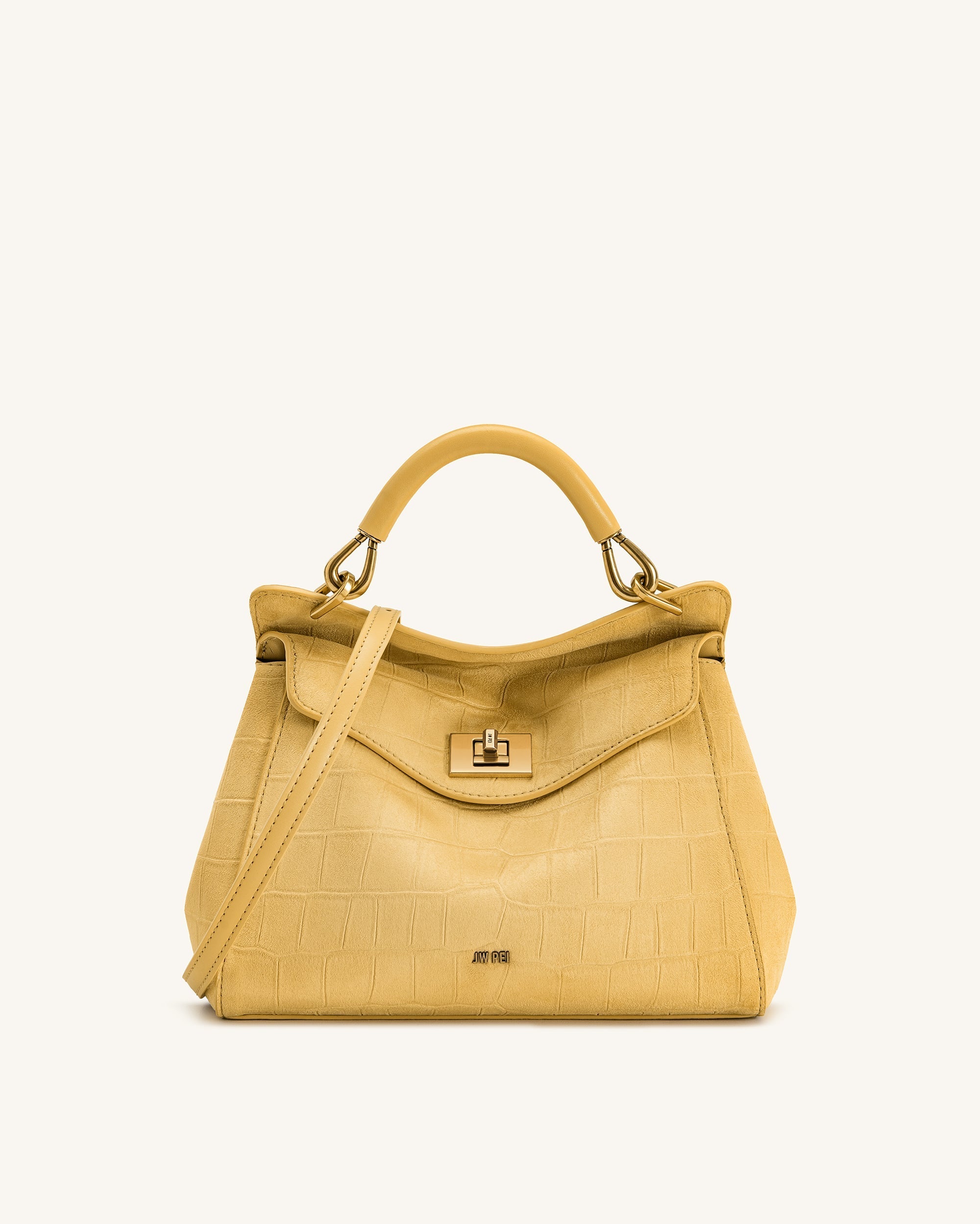Lucia Classic Croc-Embossed Faux Suede Top Handle Bag – Yellow