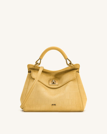 Lucia Classic Croc-Embossed Faux Suede Top Handle Bag – Yellow