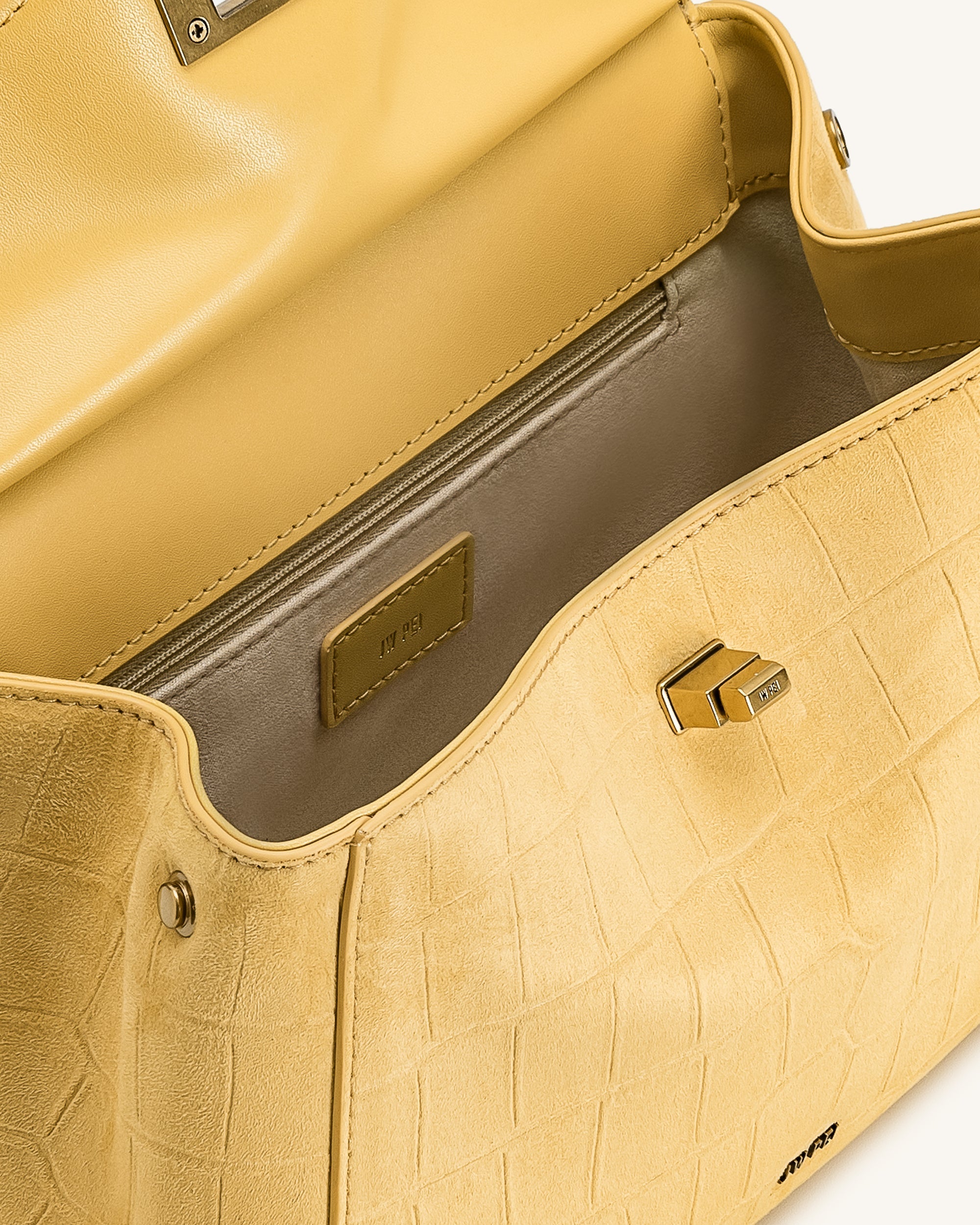 Lucia Classic Croc-Embossed Faux Suede Top Handle Bag – Yellow
