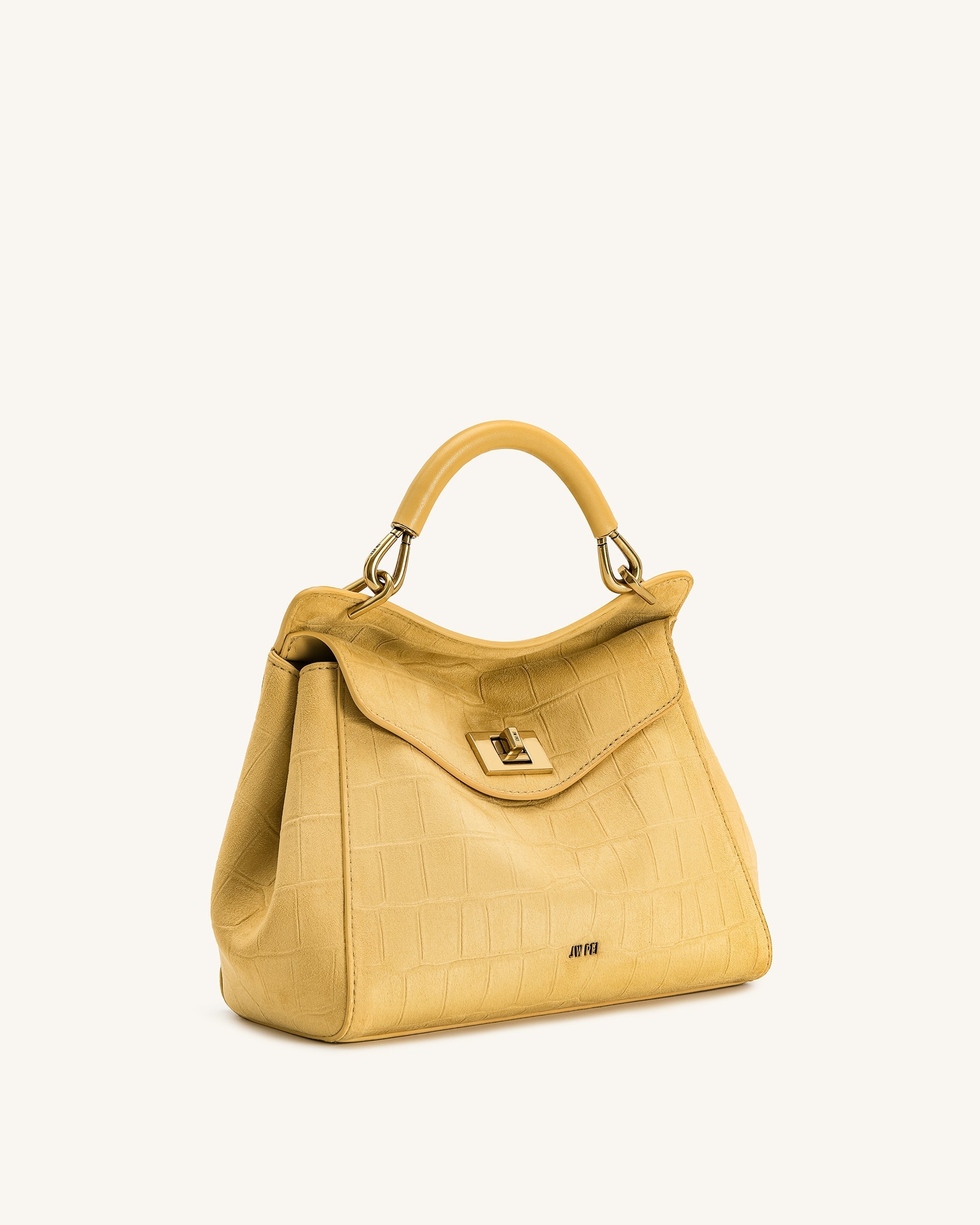 Lucia Classic Croc-Embossed Faux Suede Top Handle Bag – Yellow