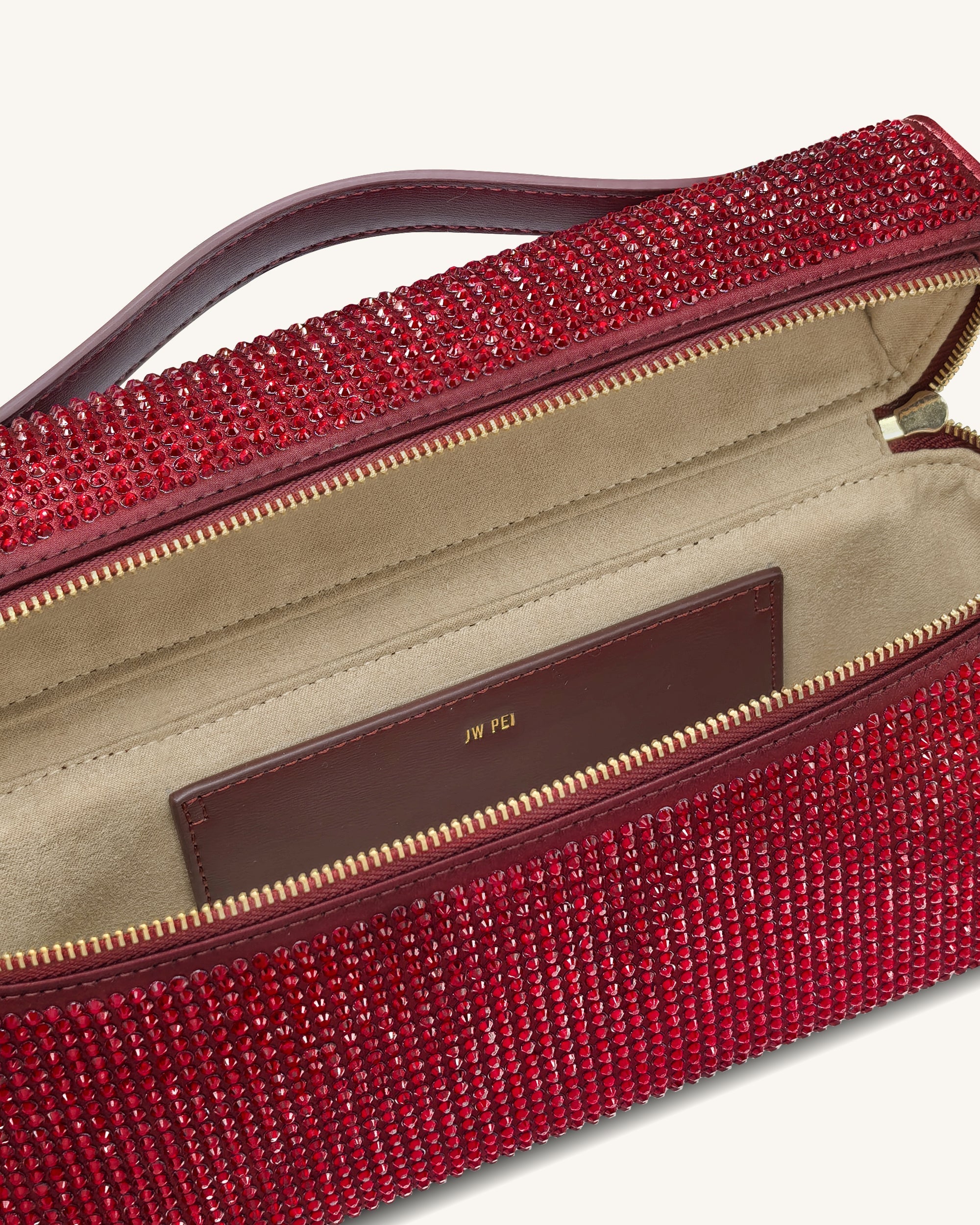 Thea Handtasche mit Kunstkristall-Henkel – Rot
